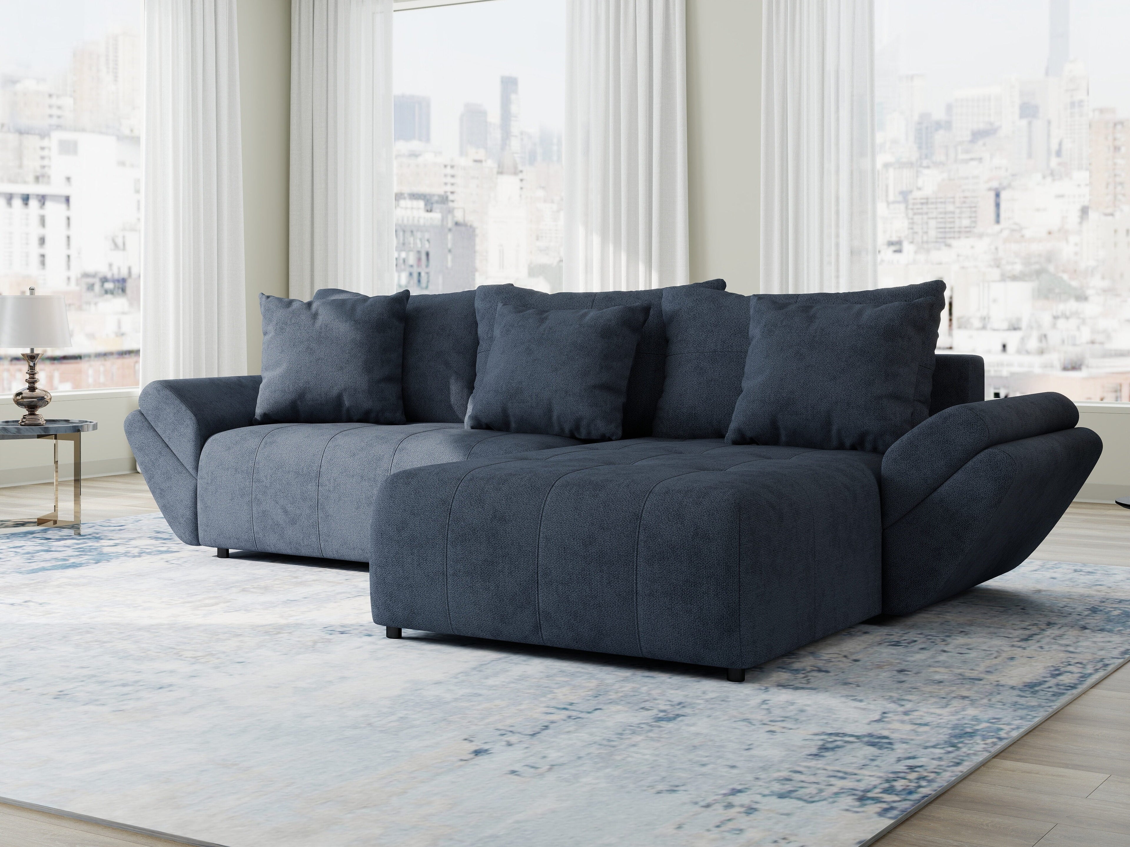 Colțar extensibil dumonde cu ladă de depozitare si sezut confortabil din spuma high-density, Berlin Enjoy Antracit 280x185 cm II