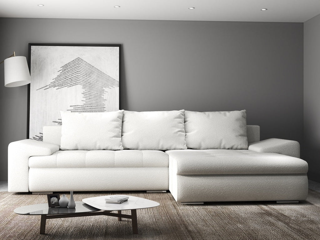 Colțar extensibil dumonde cu ladă de depozitare si sezut confortabil din spuma high-density, Leonardo Euphoria Ivory 260x185 cm II