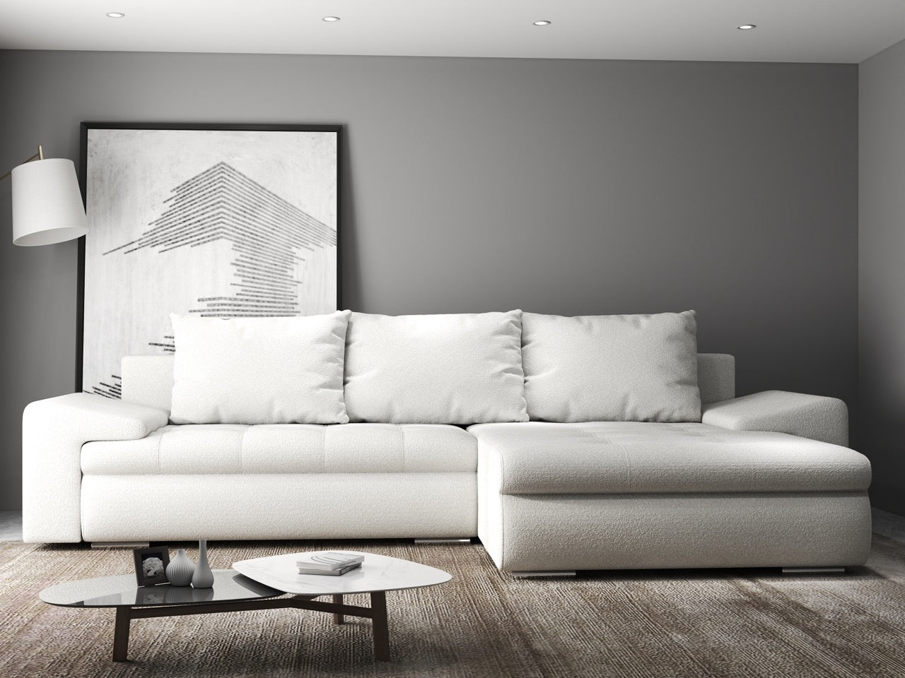 Colțar extensibil dumonde cu ladă de depozitare si sezut confortabil din spuma high-density, Leonardo Euphoria Ivory 260x185 cm II