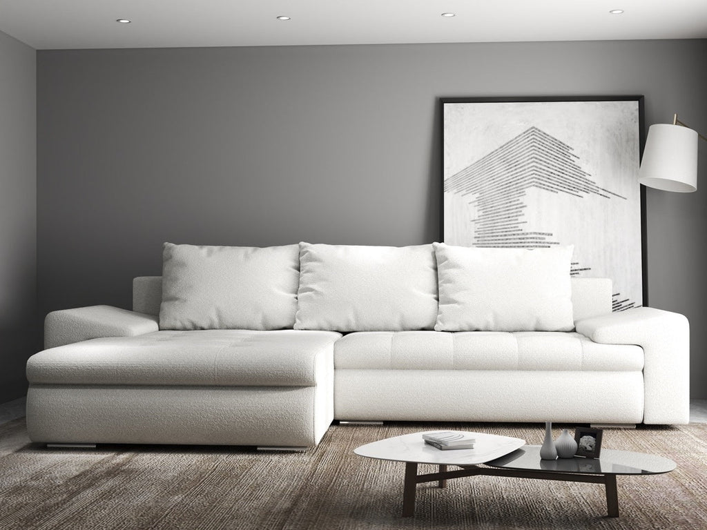 Colțar extensibil dumonde cu ladă de depozitare si sezut confortabil din spuma high-density, Leonardo Euphoria Ivory 260x185 cm