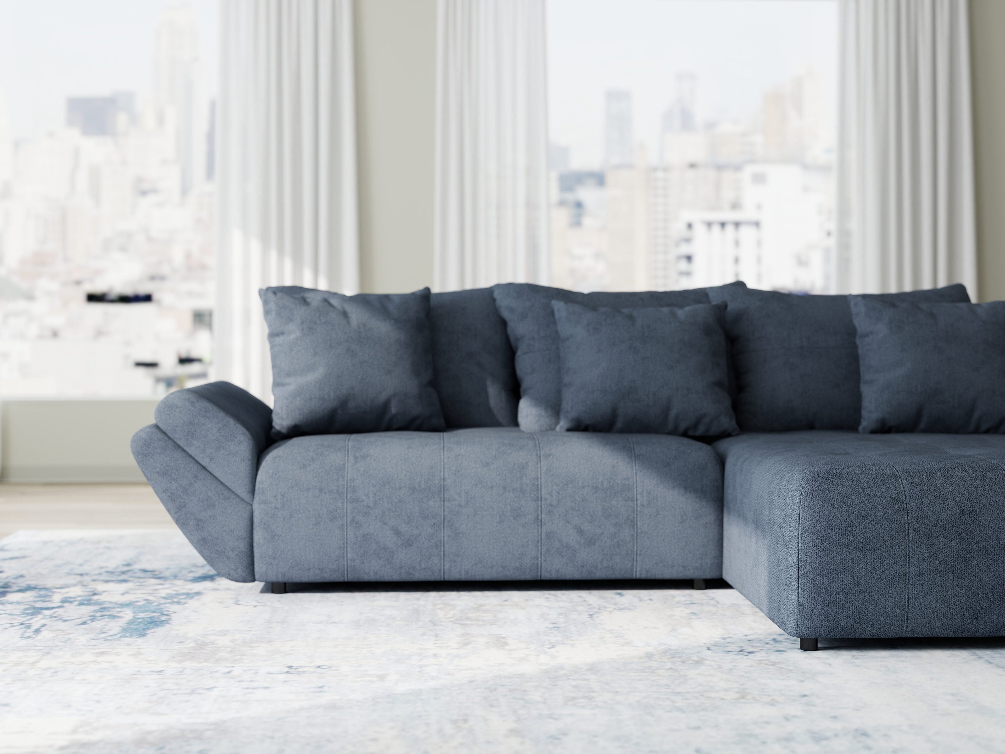 Colțar extensibil dumonde cu ladă de depozitare si sezut confortabil din spuma high-density, Berlin Enjoy Antracit 280x185 cm II