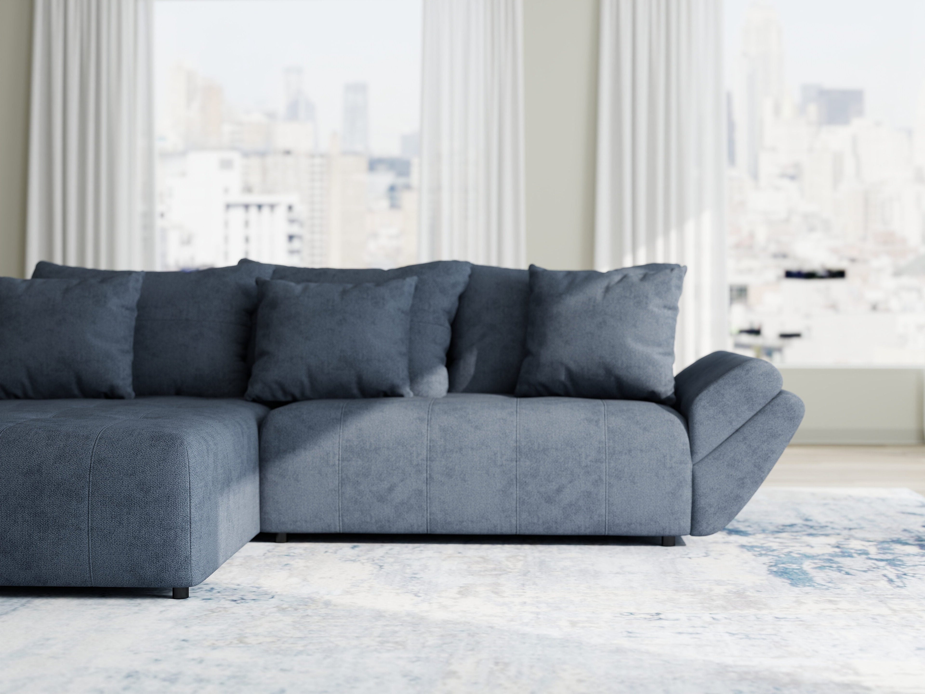 Colțar extensibil dumonde cu ladă de depozitare si sezut confortabil din spuma high-density, Berlin Enjoy Antracit 280x185 cm