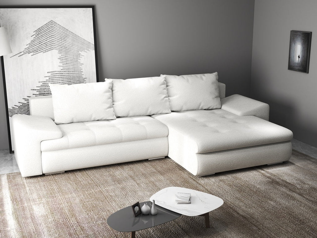 Colțar extensibil dumonde cu ladă de depozitare si sezut confortabil din spuma high-density, Leonardo Euphoria Ivory 260x185 cm II
