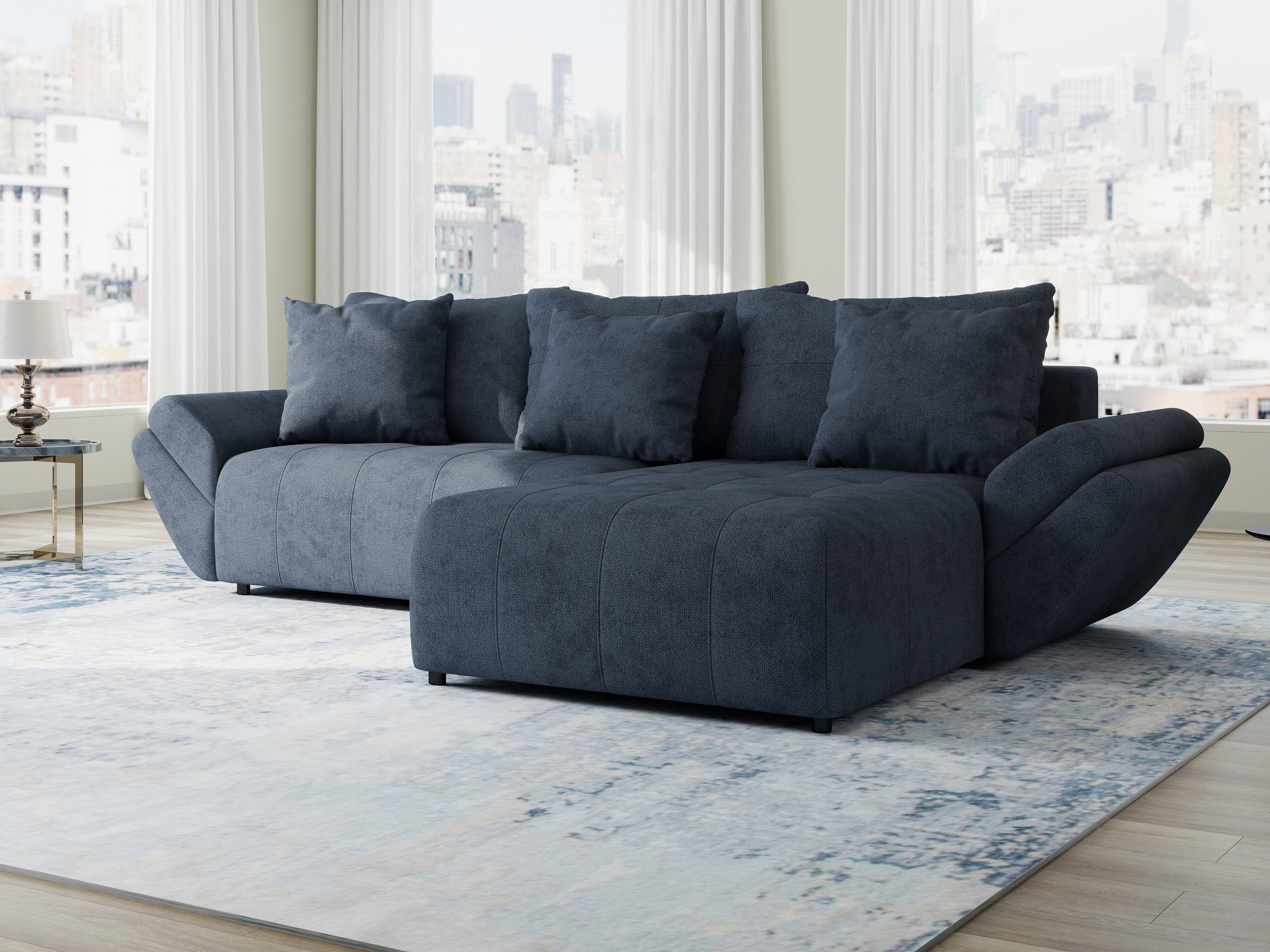 Colțar extensibil dumonde cu ladă de depozitare si sezut confortabil din spuma high-density, Berlin Enjoy Antracit 280x185 cm II