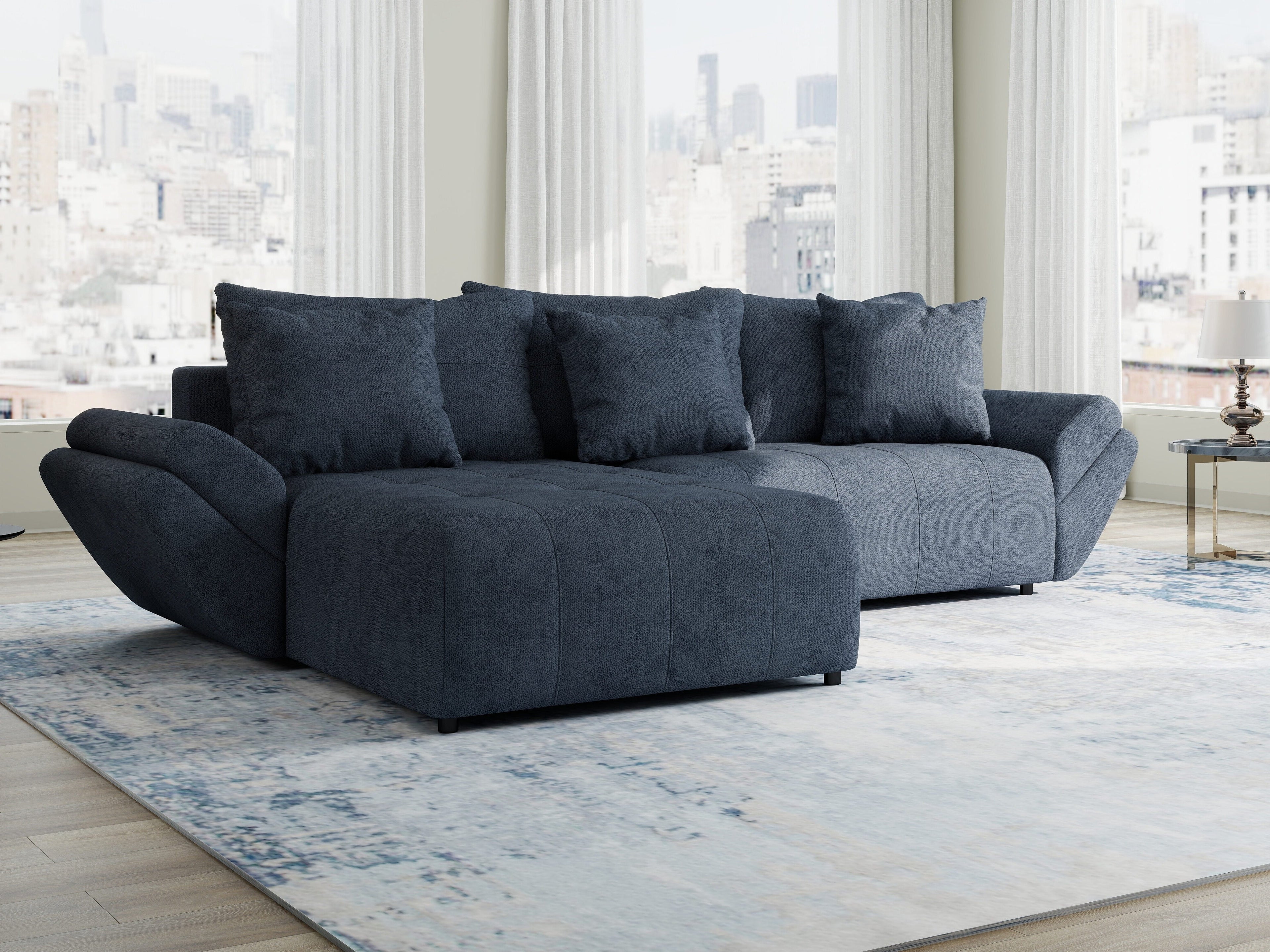 Colțar extensibil dumonde cu ladă de depozitare si sezut confortabil din spuma high-density, Berlin Enjoy Antracit 280x185 cm