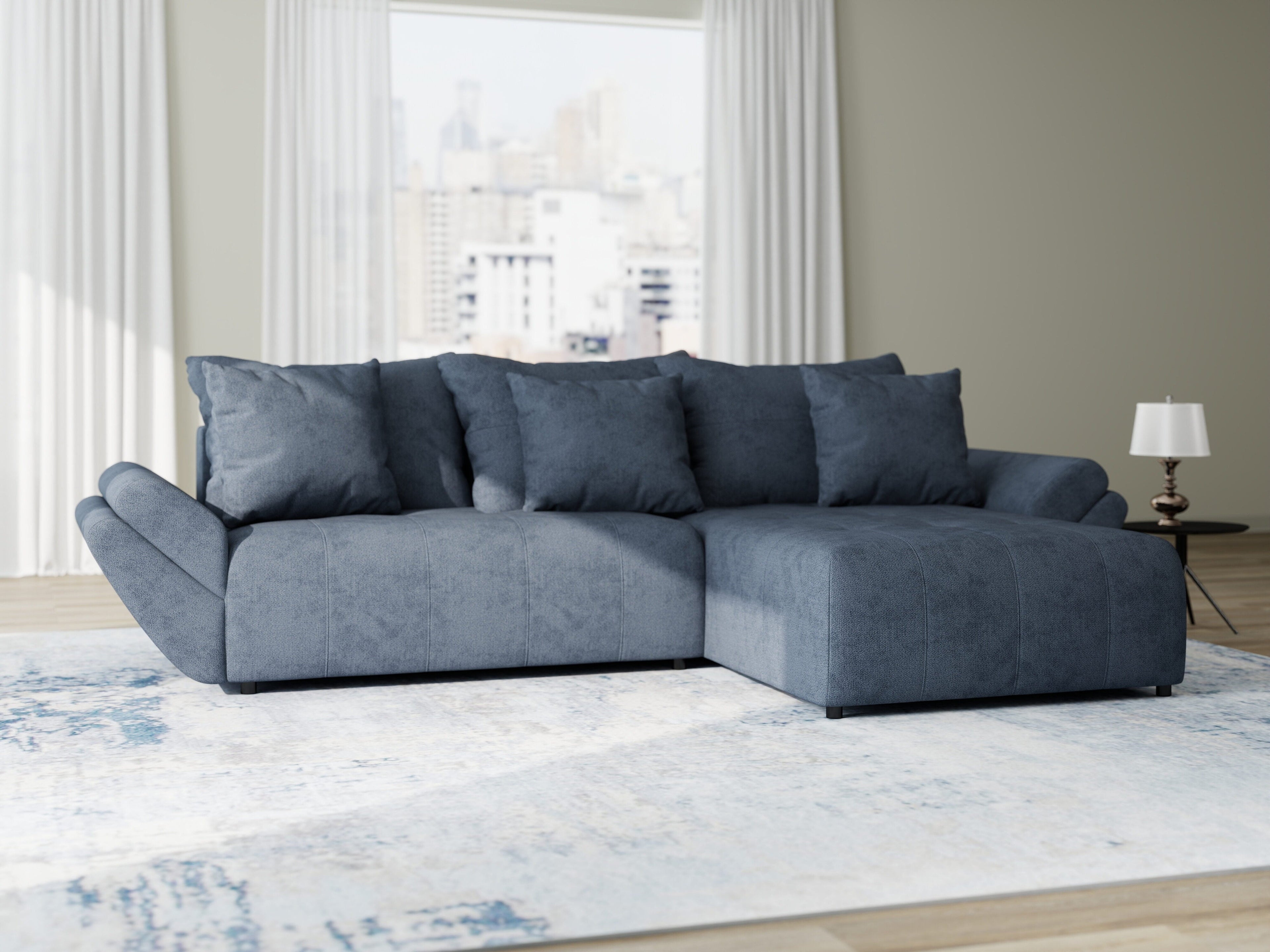 Colțar extensibil dumonde cu ladă de depozitare si sezut confortabil din spuma high-density, Berlin Enjoy Antracit 280x185 cm II