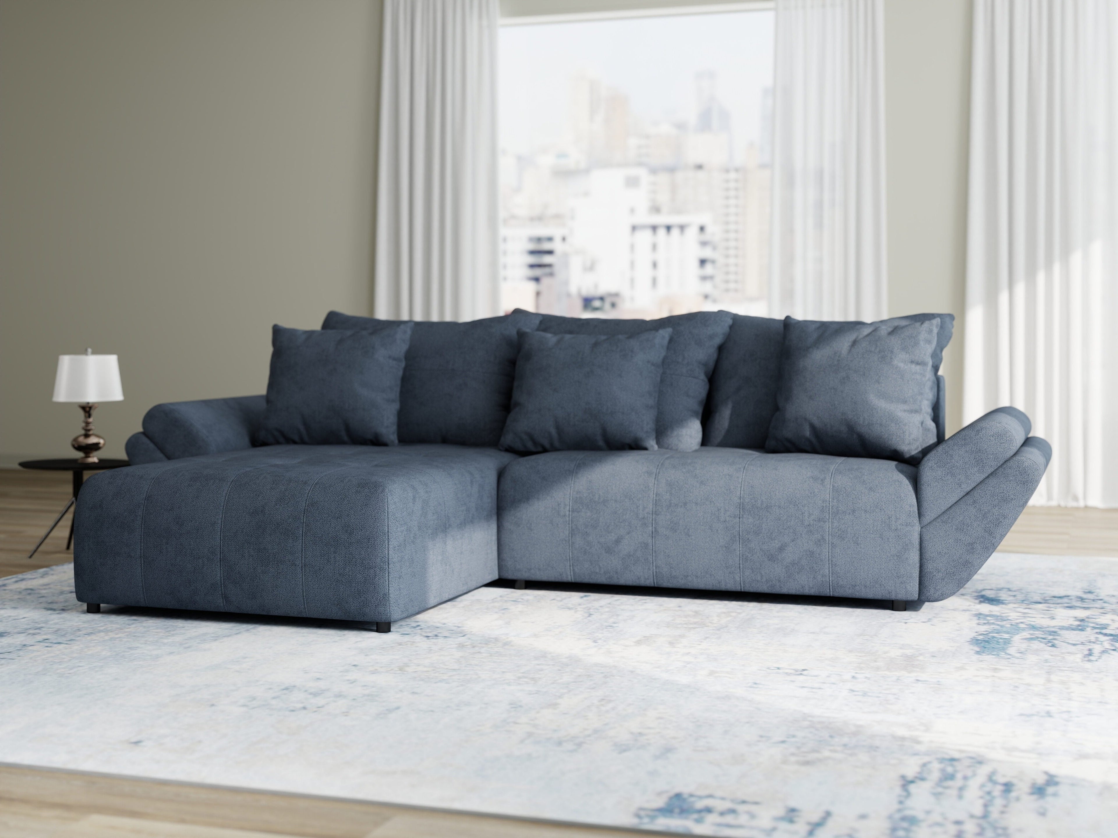 Colțar extensibil dumonde cu ladă de depozitare si sezut confortabil din spuma high-density, Berlin Enjoy Antracit 280x185 cm