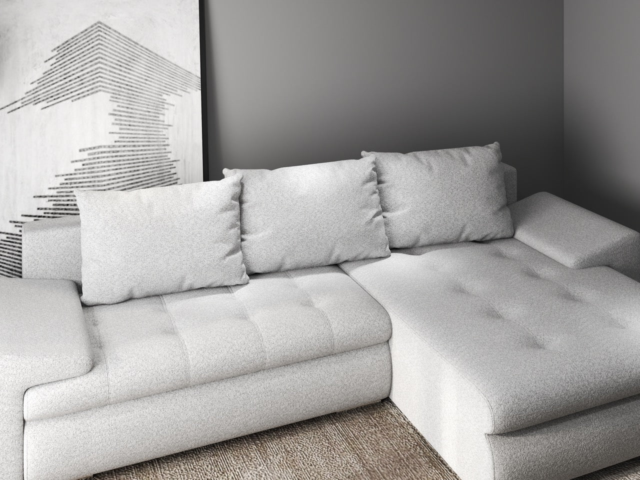 Colțar extensibil dumonde cu ladă de depozitare si sezut confortabil din spuma high-density, Leonardo Euphoria Dove 260x185 cm II