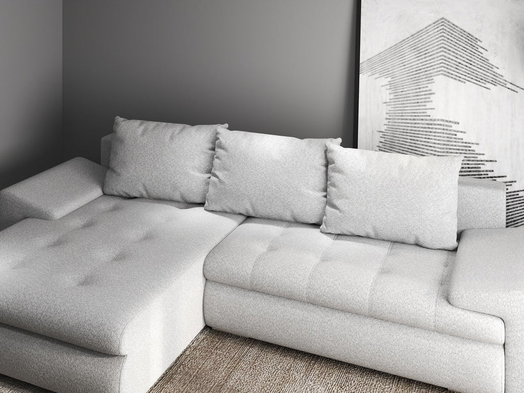 Colțar extensibil dumonde cu ladă de depozitare si sezut confortabil din spuma high-density, Leonardo Euphoria Dove 260x185 cm