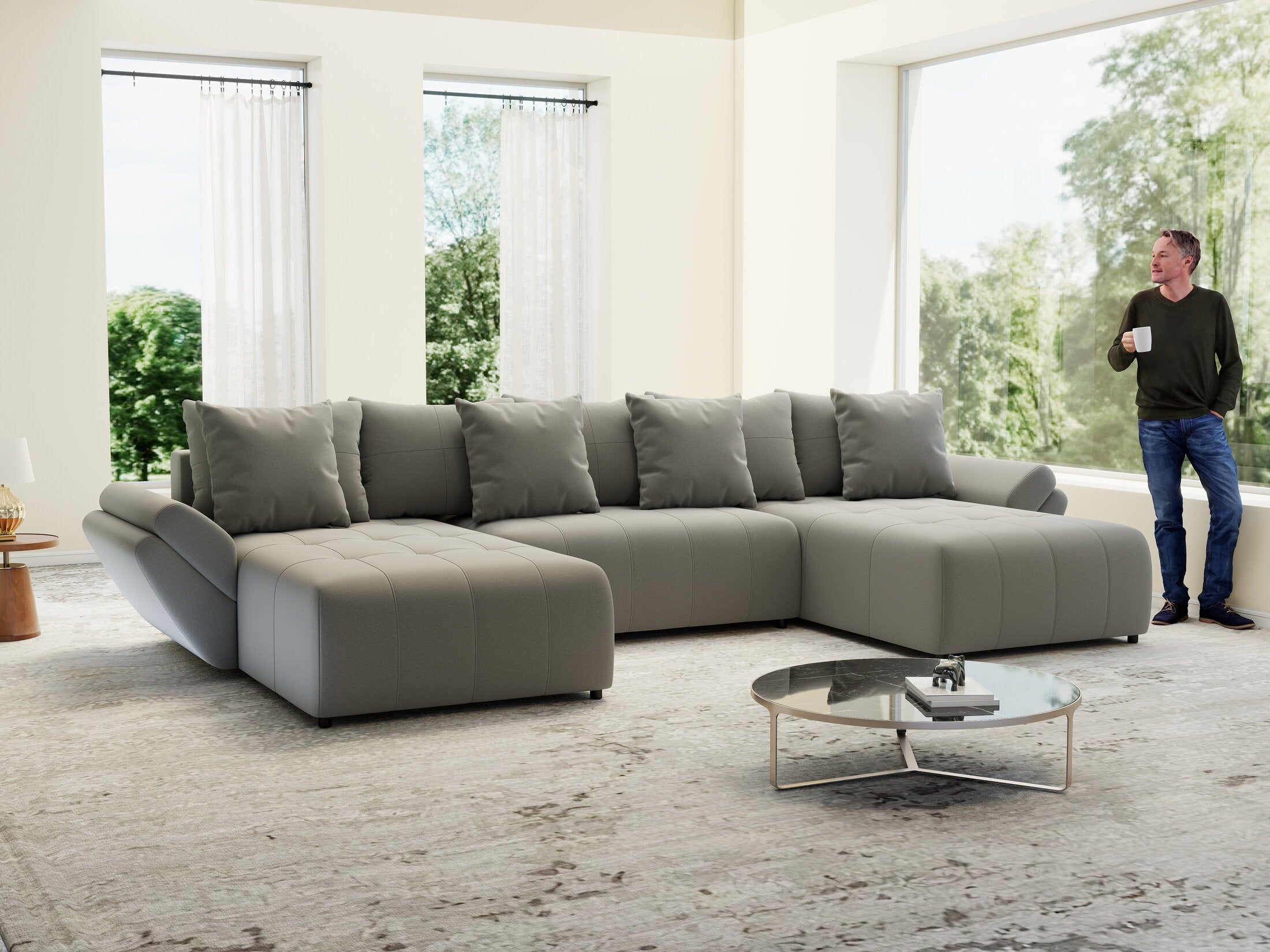 Colțar extensibil dumonde cu ladă de depozitare si sezut confortabil din spuma high-density, Berlin U Royal Grey 380x180 cm