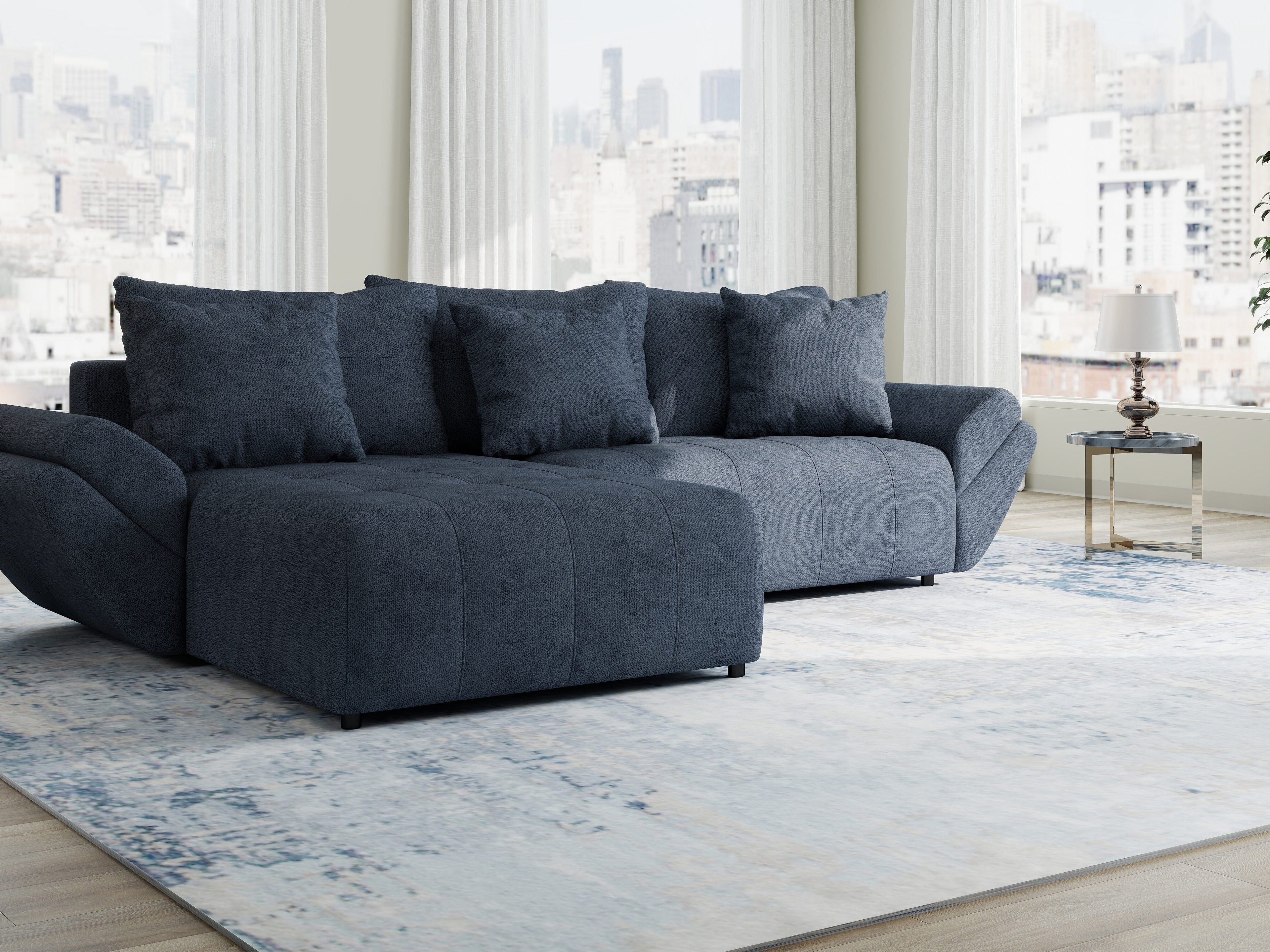 Colțar extensibil dumonde cu ladă de depozitare si sezut confortabil din spuma high-density, Berlin Enjoy Antracit 280x185 cm