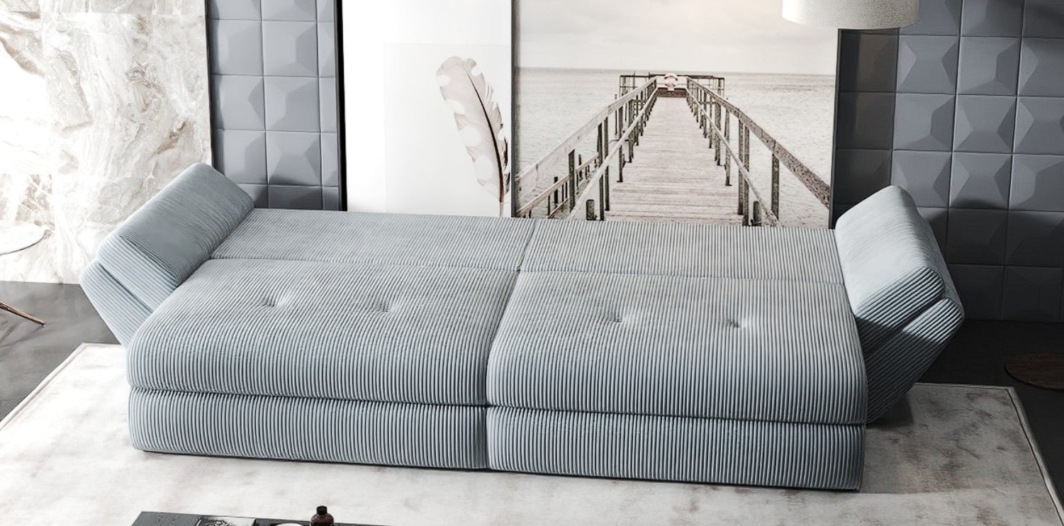 Canapea extensibilă dumonde cu ladă de depozitare si sezut confortabil din spuma high-density, Loana Zoom Gri 300x100 cm