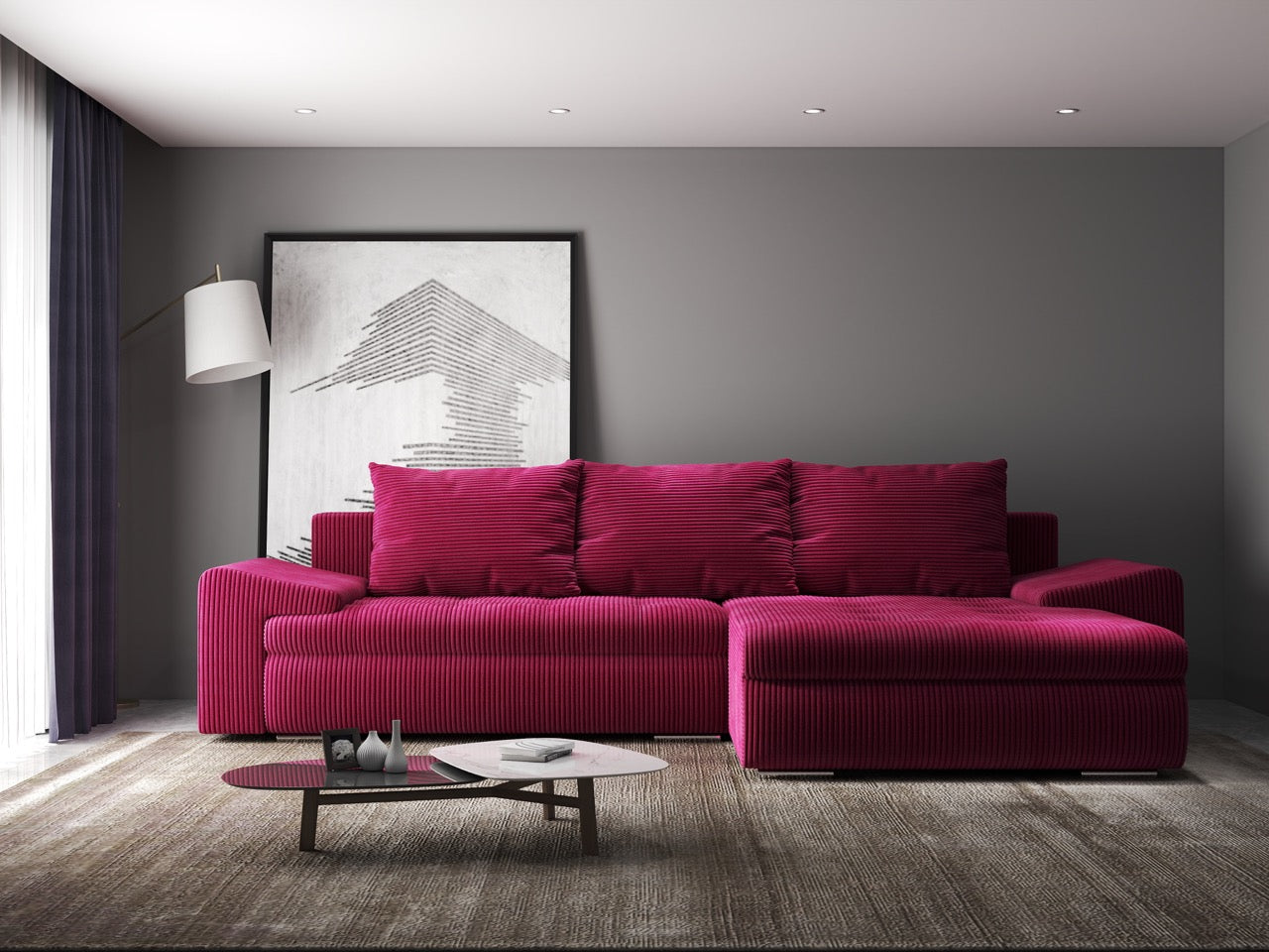 Colțar extensibil dumonde cu ladă de depozitare si sezut confortabil din spuma high-density, Leonardo Zoom Rosu 260x185 cm II