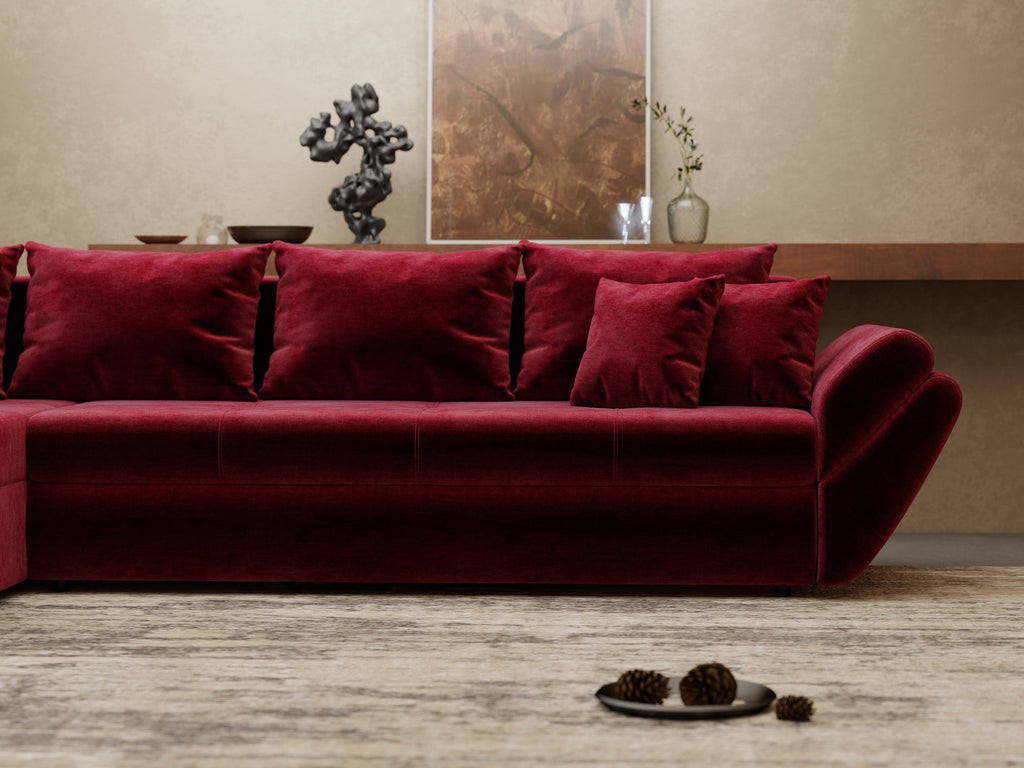 Colțar extensibil dumonde cu ladă de depozitare si sezut confortabil din spuma high-density, Loana XL Monolith Rosu 335x185 cm