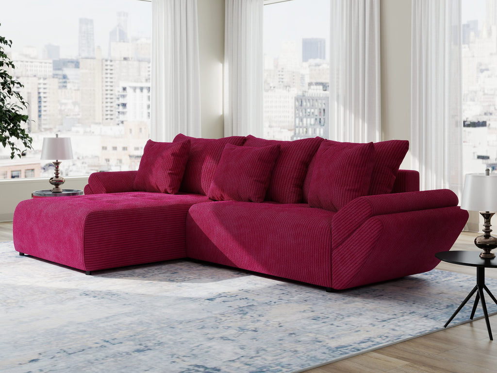 Colțar extensibil dumonde cu ladă de depozitare si sezut confortabil din spuma high-density, Berlin Zoom Rosu 280x185 cm