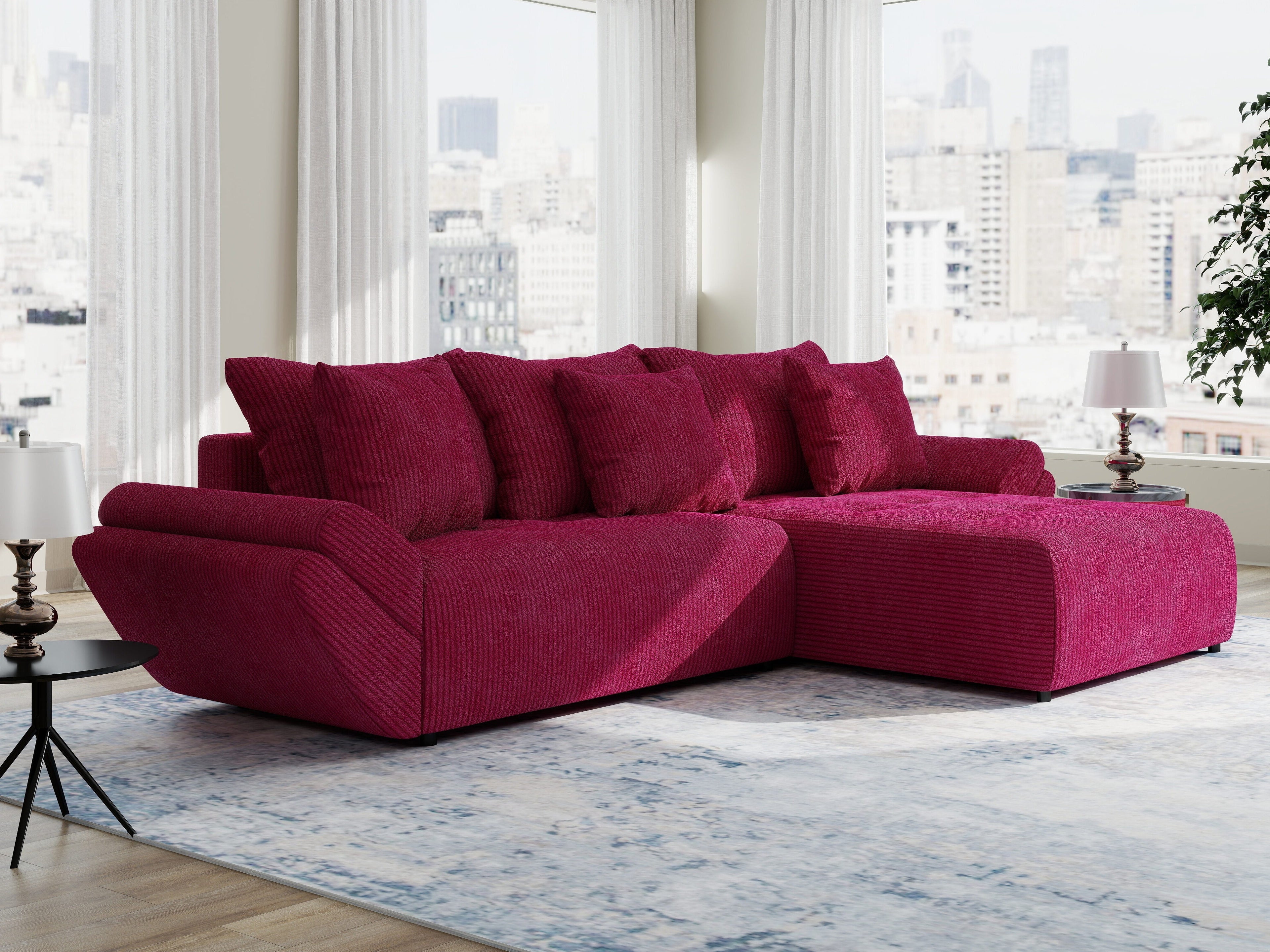 Colțar extensibil dumonde cu ladă de depozitare si sezut confortabil din spuma high-density, Berlin Zoom Rosu 280x185 cm II