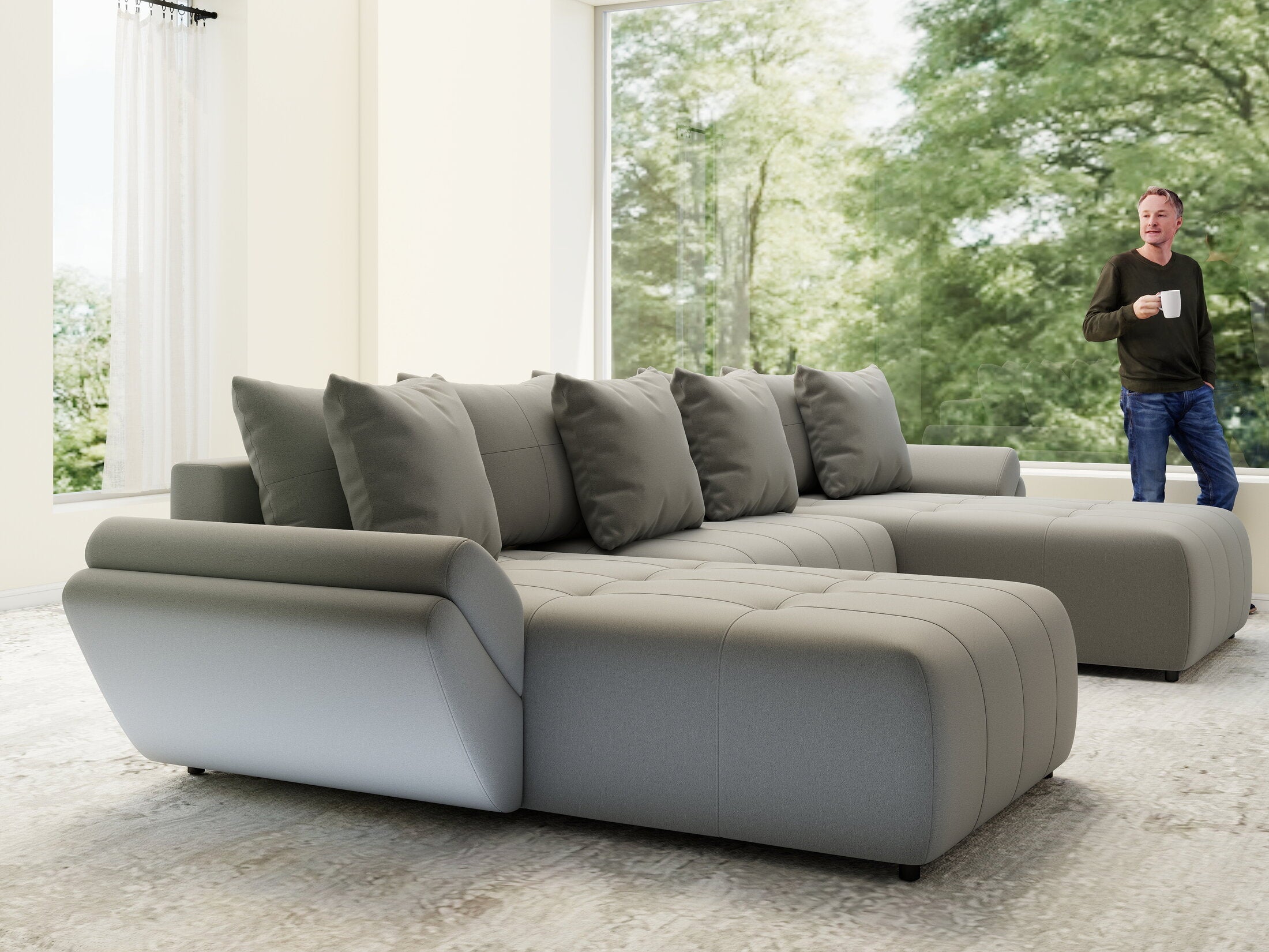 Colțar extensibil dumonde cu ladă de depozitare si sezut confortabil din spuma high-density, Berlin U Royal Grey 380x180 cm
