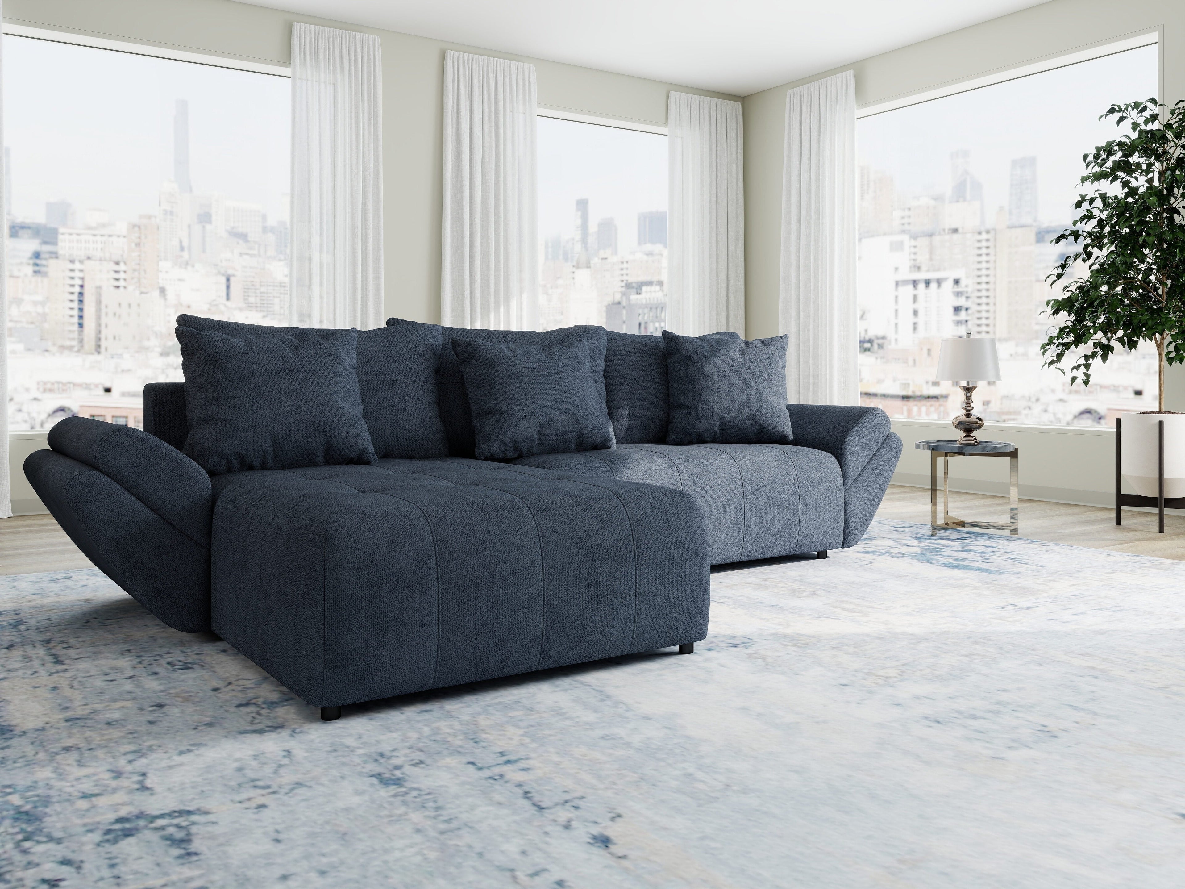 Colțar extensibil dumonde cu ladă de depozitare si sezut confortabil din spuma high-density, Berlin Enjoy Antracit 280x185 cm