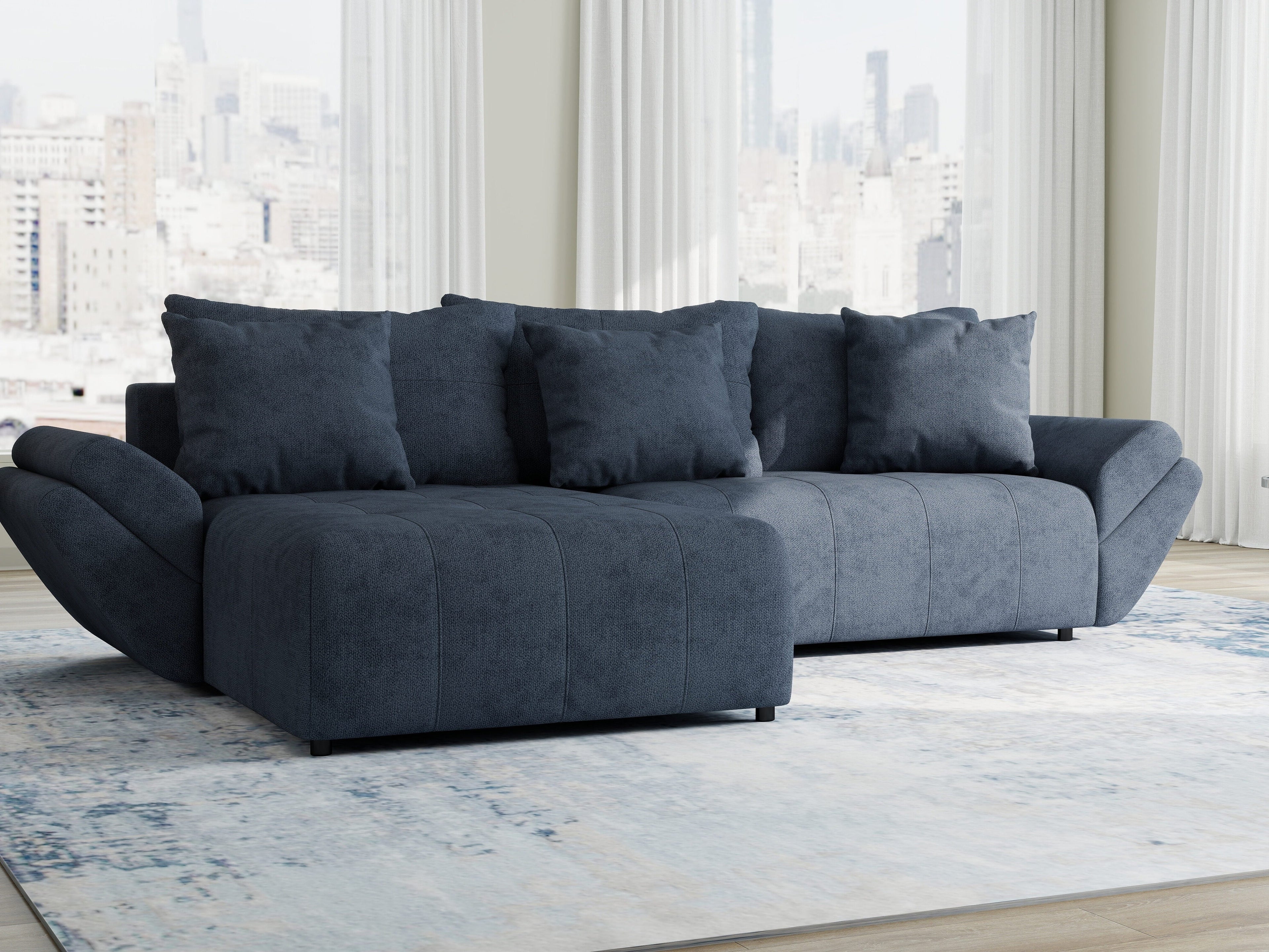 Colțar extensibil dumonde cu ladă de depozitare si sezut confortabil din spuma high-density, Berlin Enjoy Antracit 280x185 cm