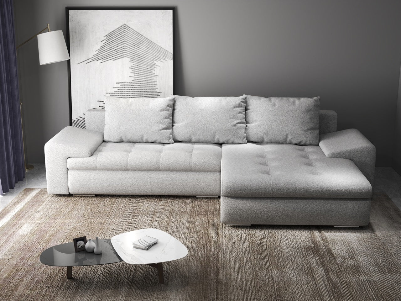Colțar extensibil dumonde cu ladă de depozitare si sezut confortabil din spuma high-density, Leonardo Euphoria Dove 260x185 cm II