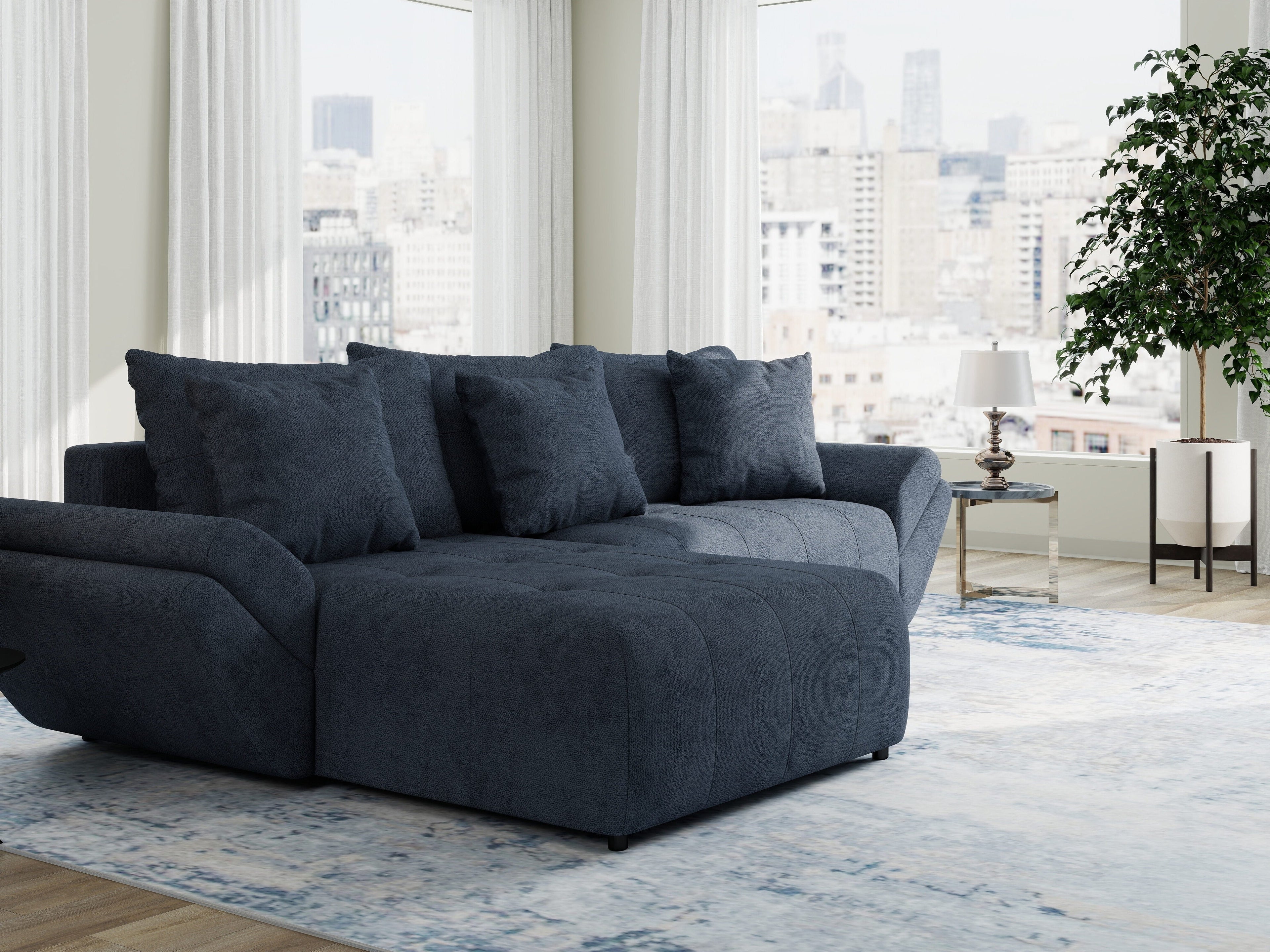 Colțar extensibil dumonde cu ladă de depozitare si sezut confortabil din spuma high-density, Berlin Enjoy Antracit 280x185 cm