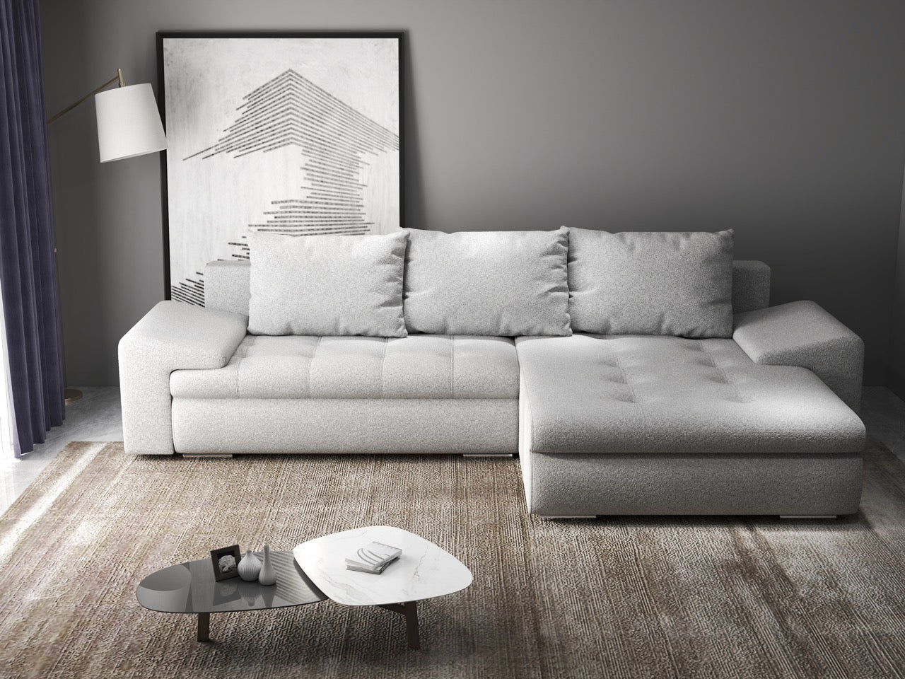 Colțar extensibil dumonde cu ladă de depozitare si sezut confortabil din spuma high-density, Leonardo Euphoria Dove 260x185 cm II