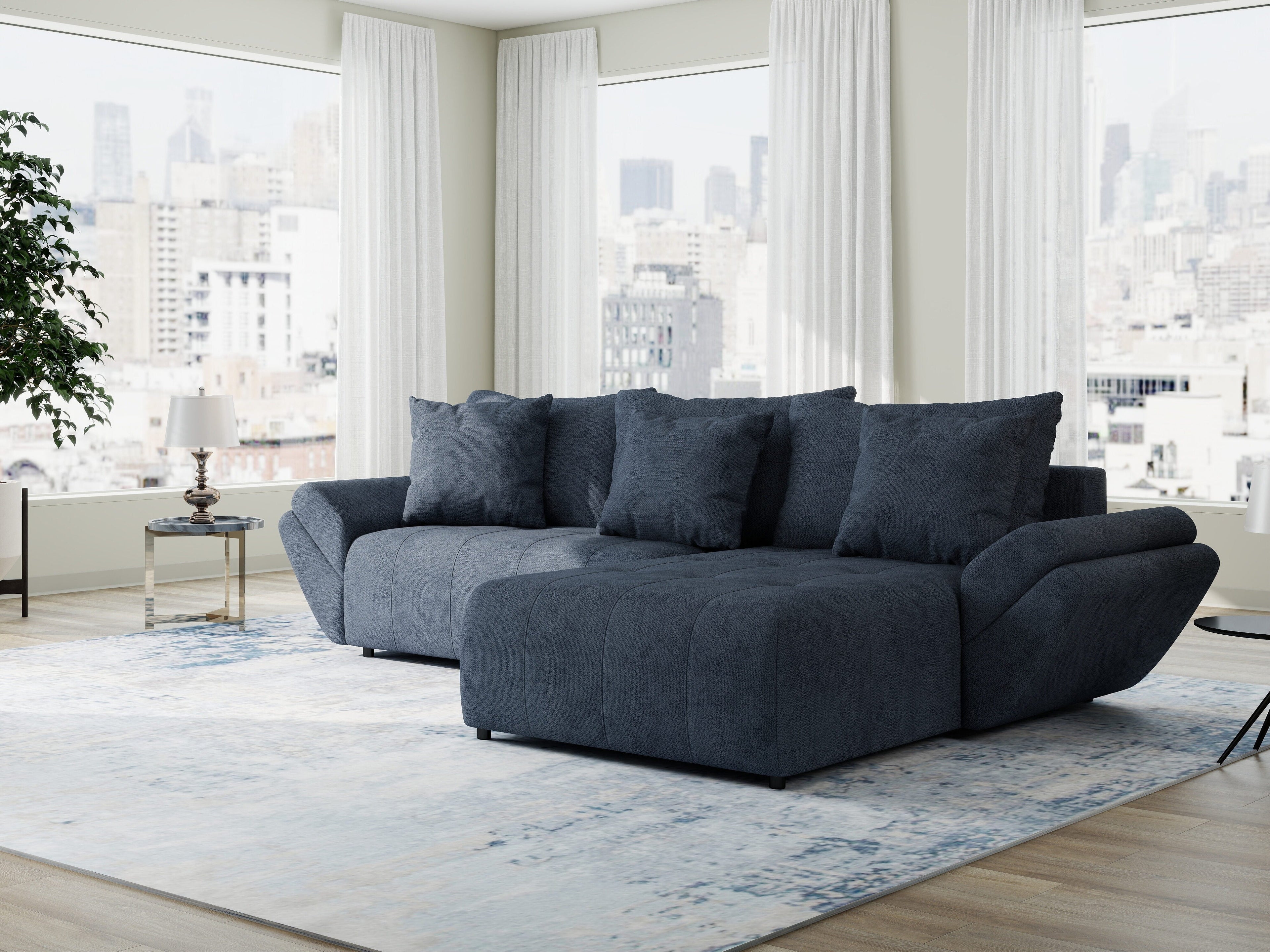 Colțar extensibil dumonde cu ladă de depozitare si sezut confortabil din spuma high-density, Berlin Enjoy Antracit 280x185 cm II