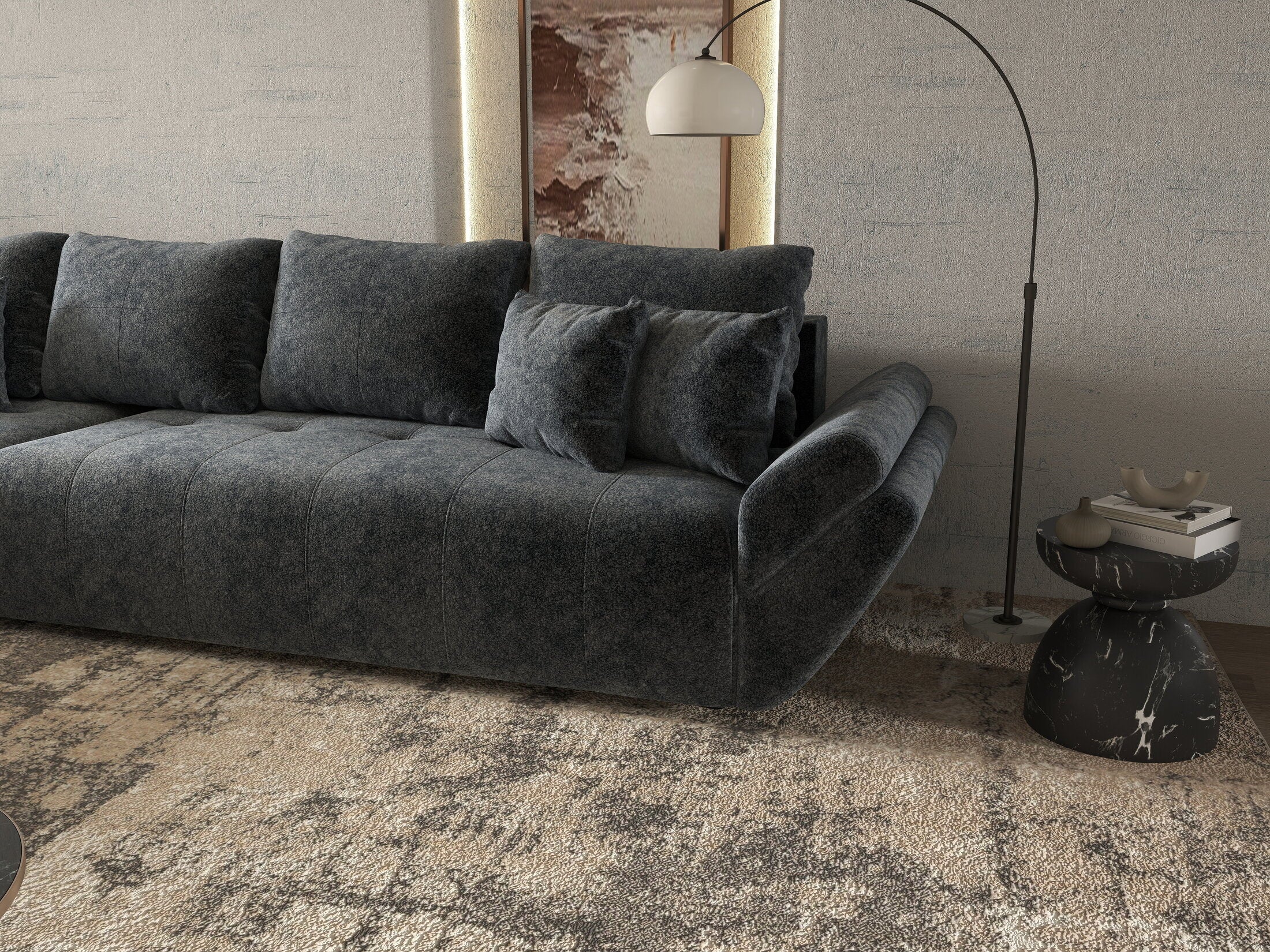 Colțar extensibil dumonde cu ladă de depozitare si sezut confortabil din spuma high-density, Berlin XL Euphoria Graphite 350x185 cm