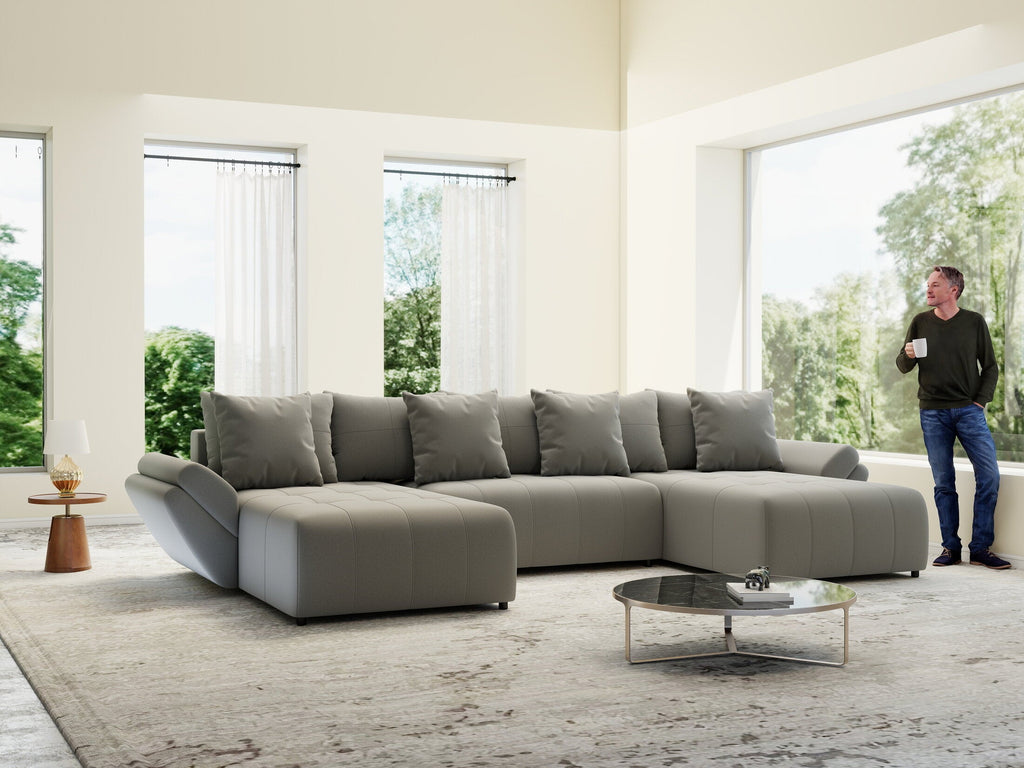 Colțar extensibil dumonde cu ladă de depozitare si sezut confortabil din spuma high-density, Berlin U Royal Grey 380x180 cm