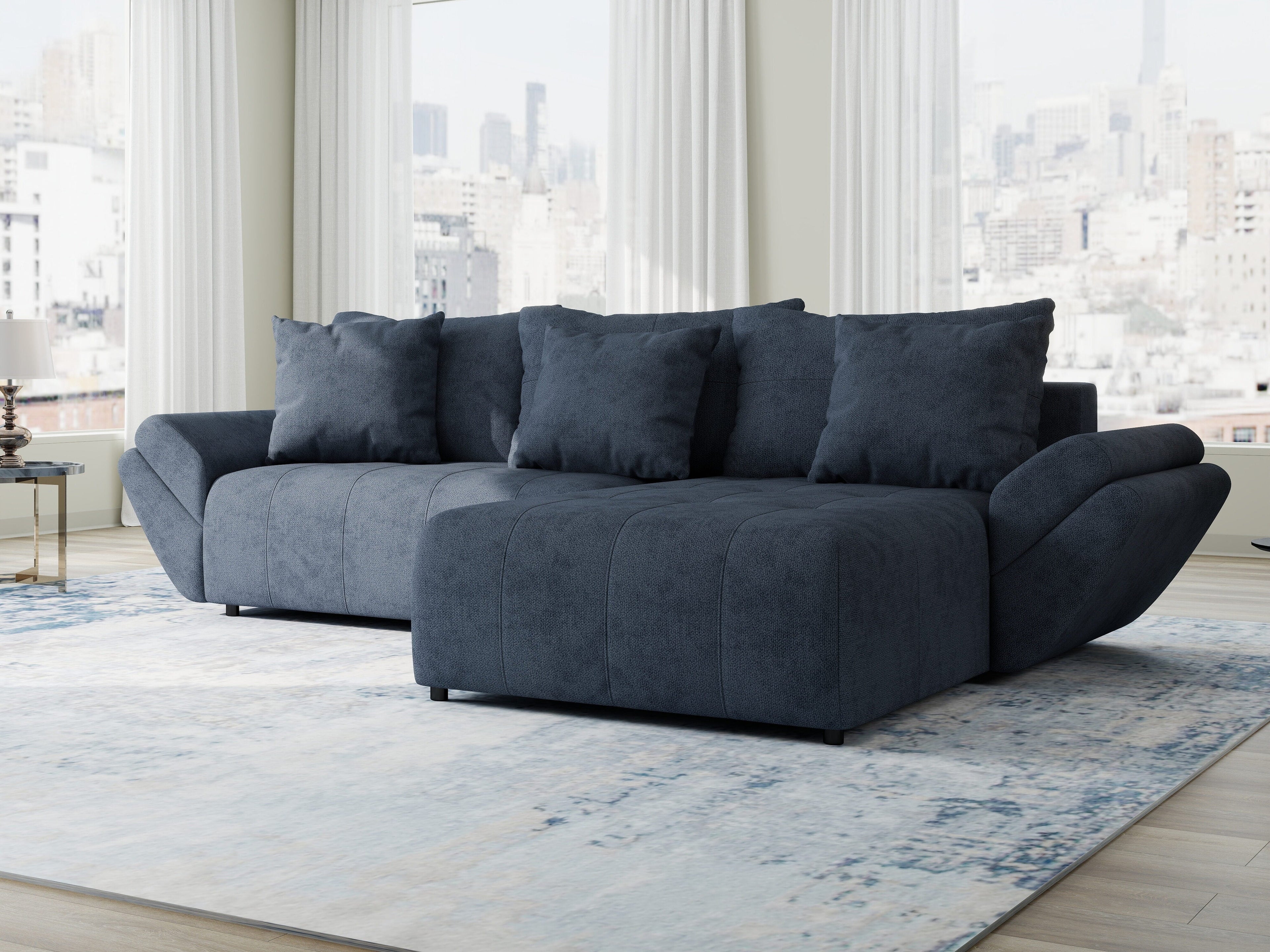 Colțar extensibil dumonde cu ladă de depozitare si sezut confortabil din spuma high-density, Berlin Enjoy Antracit 280x185 cm II