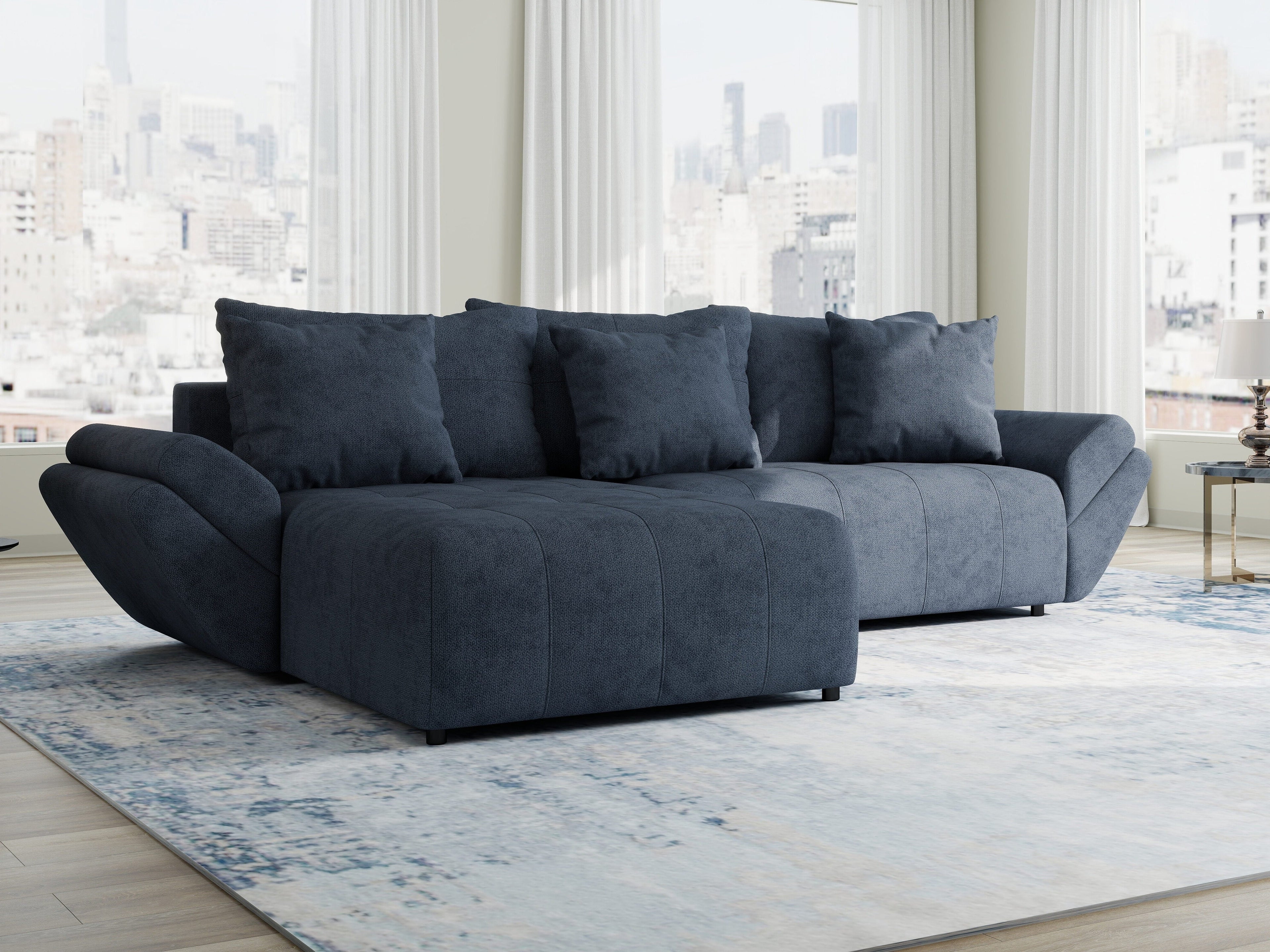 Colțar extensibil dumonde cu ladă de depozitare si sezut confortabil din spuma high-density, Berlin Enjoy Antracit 280x185 cm