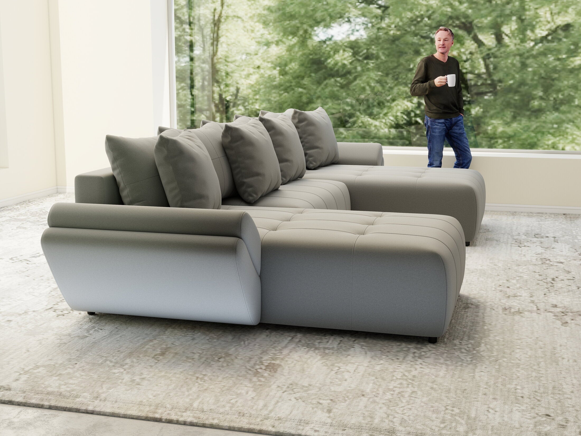 Colțar extensibil dumonde cu ladă de depozitare si sezut confortabil din spuma high-density, Berlin U Royal Grey 380x180 cm