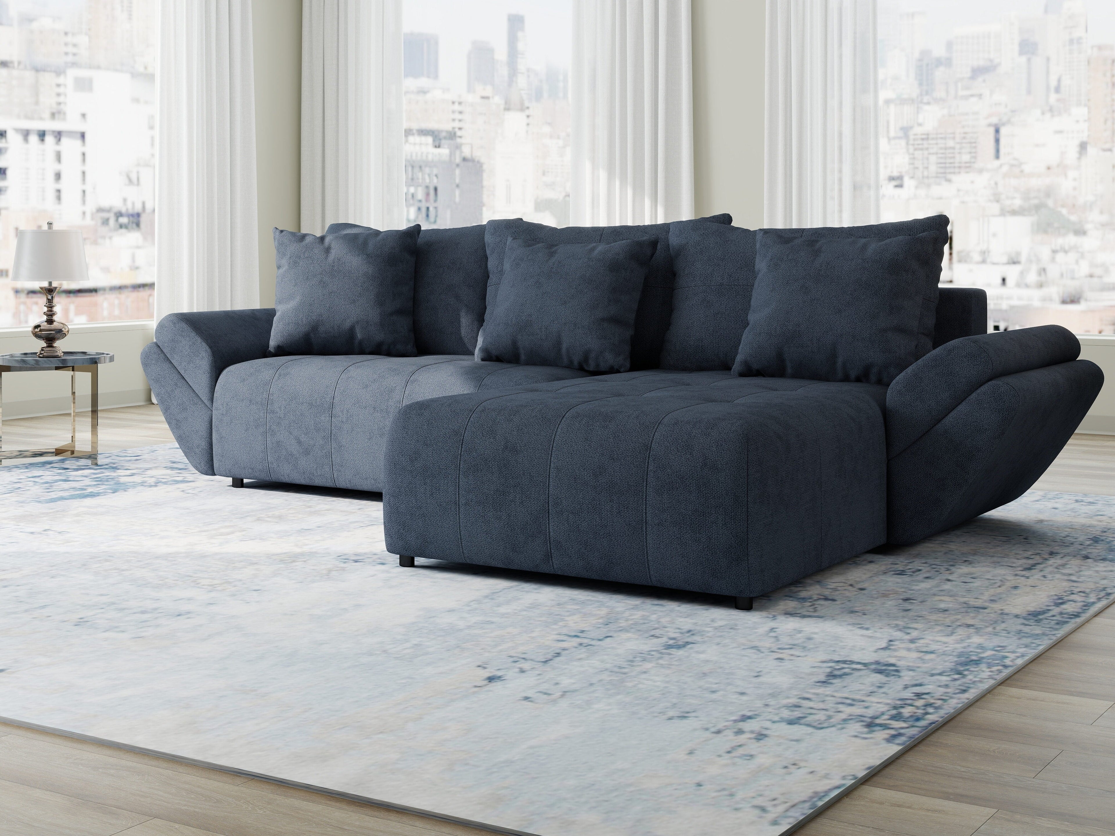 Colțar extensibil dumonde cu ladă de depozitare si sezut confortabil din spuma high-density, Berlin Enjoy Antracit 280x185 cm II