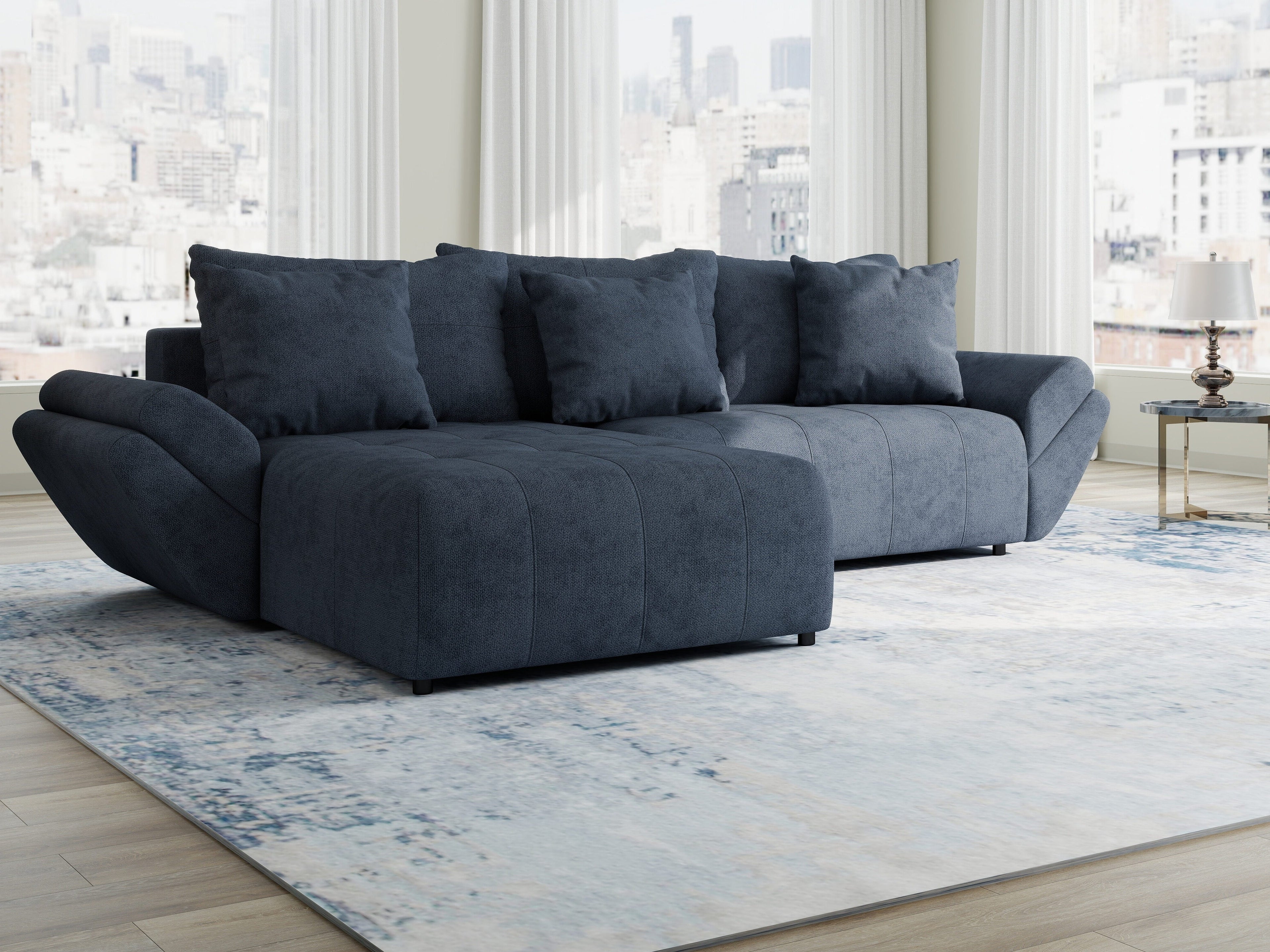 Colțar extensibil dumonde cu ladă de depozitare si sezut confortabil din spuma high-density, Berlin Enjoy Antracit 280x185 cm