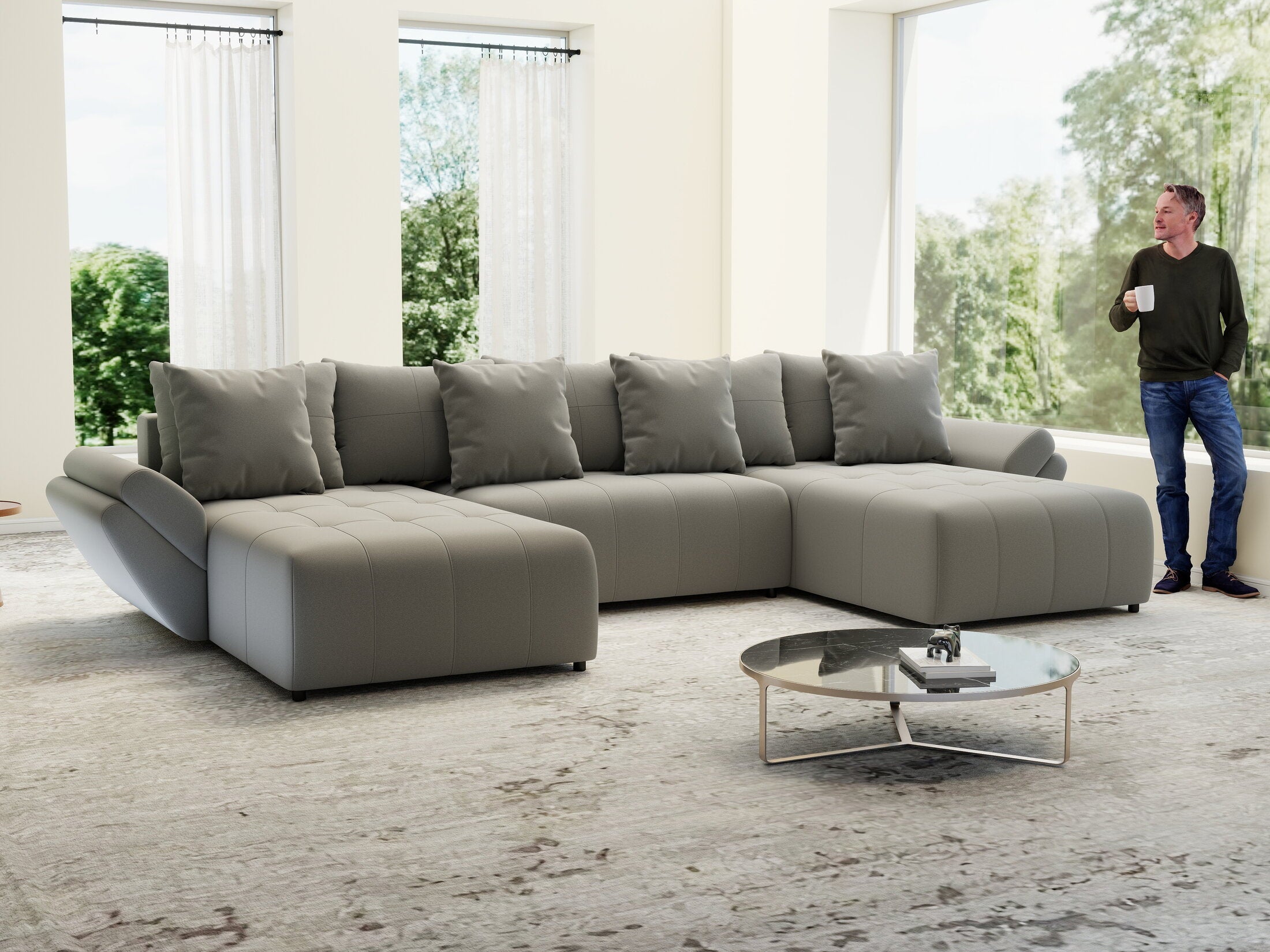 Colțar extensibil dumonde cu ladă de depozitare si sezut confortabil din spuma high-density, Berlin U Royal Grey 380x180 cm