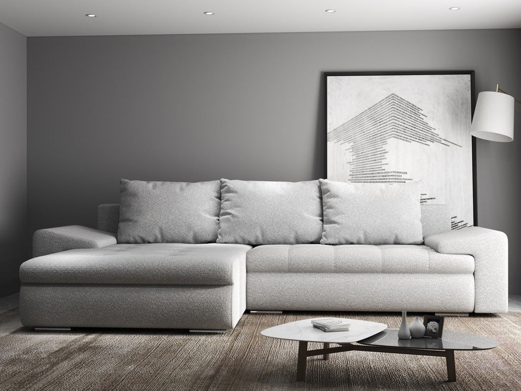 Colțar extensibil dumonde cu ladă de depozitare si sezut confortabil din spuma high-density, Leonardo Euphoria Dove 260x185 cm