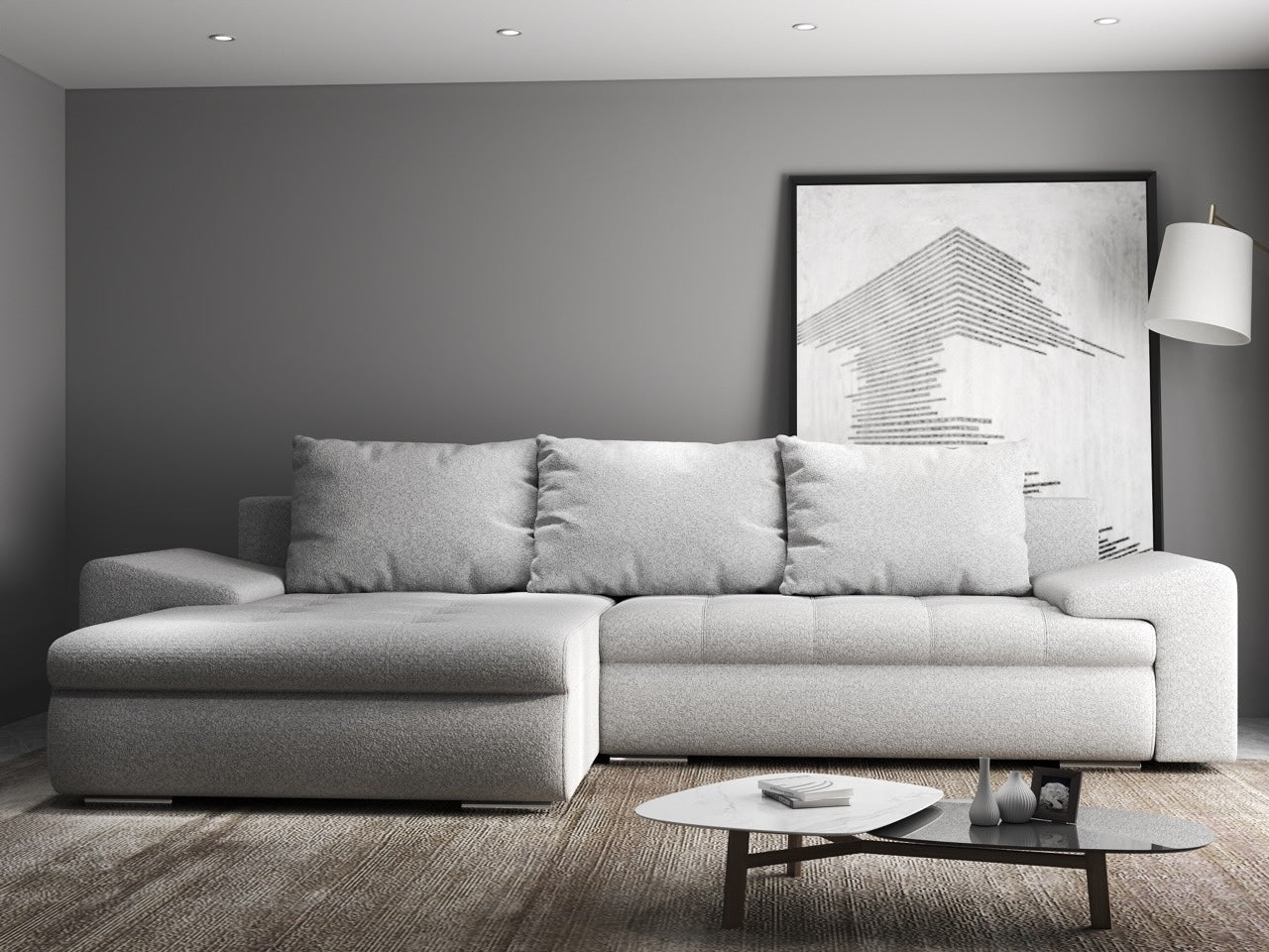Colțar extensibil dumonde cu ladă de depozitare si sezut confortabil din spuma high-density, Leonardo Euphoria Dove 260x185 cm