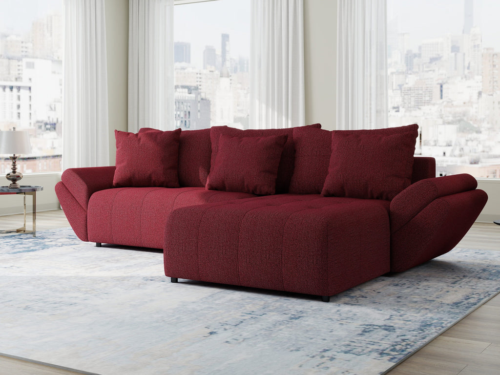 Colțar extensibil dumonde cu ladă de depozitare si sezut confortabil din spuma high-density, Berlin Enjoy Rosu 280x185 cm II