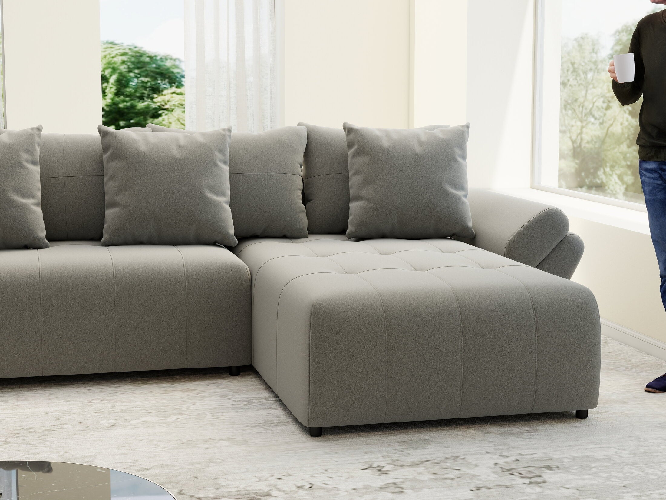Colțar extensibil dumonde cu ladă de depozitare si sezut confortabil din spuma high-density, Berlin U Royal Grey 380x180 cm