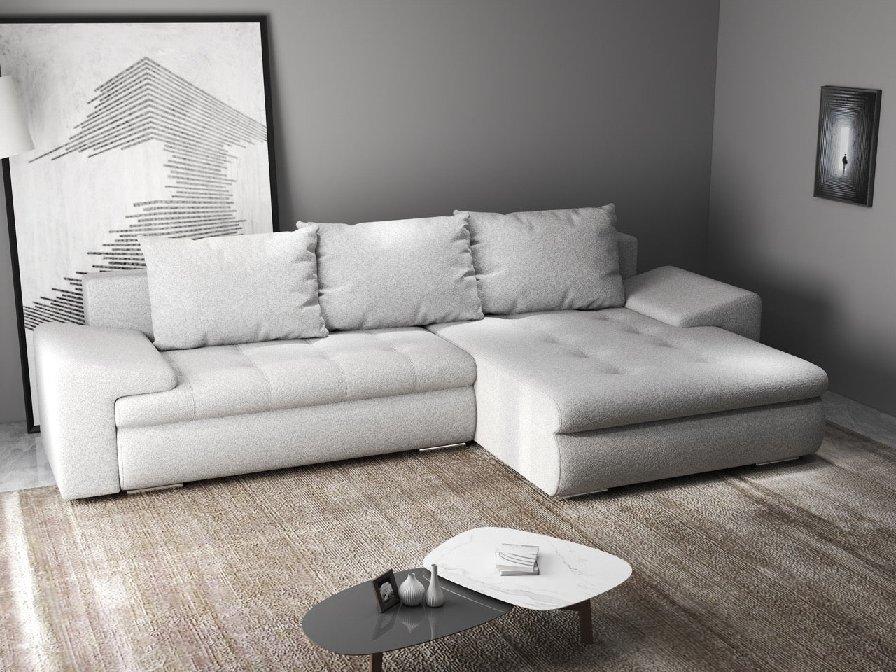 Colțar extensibil dumonde cu ladă de depozitare si sezut confortabil din spuma high-density, Leonardo Euphoria Dove 260x185 cm II