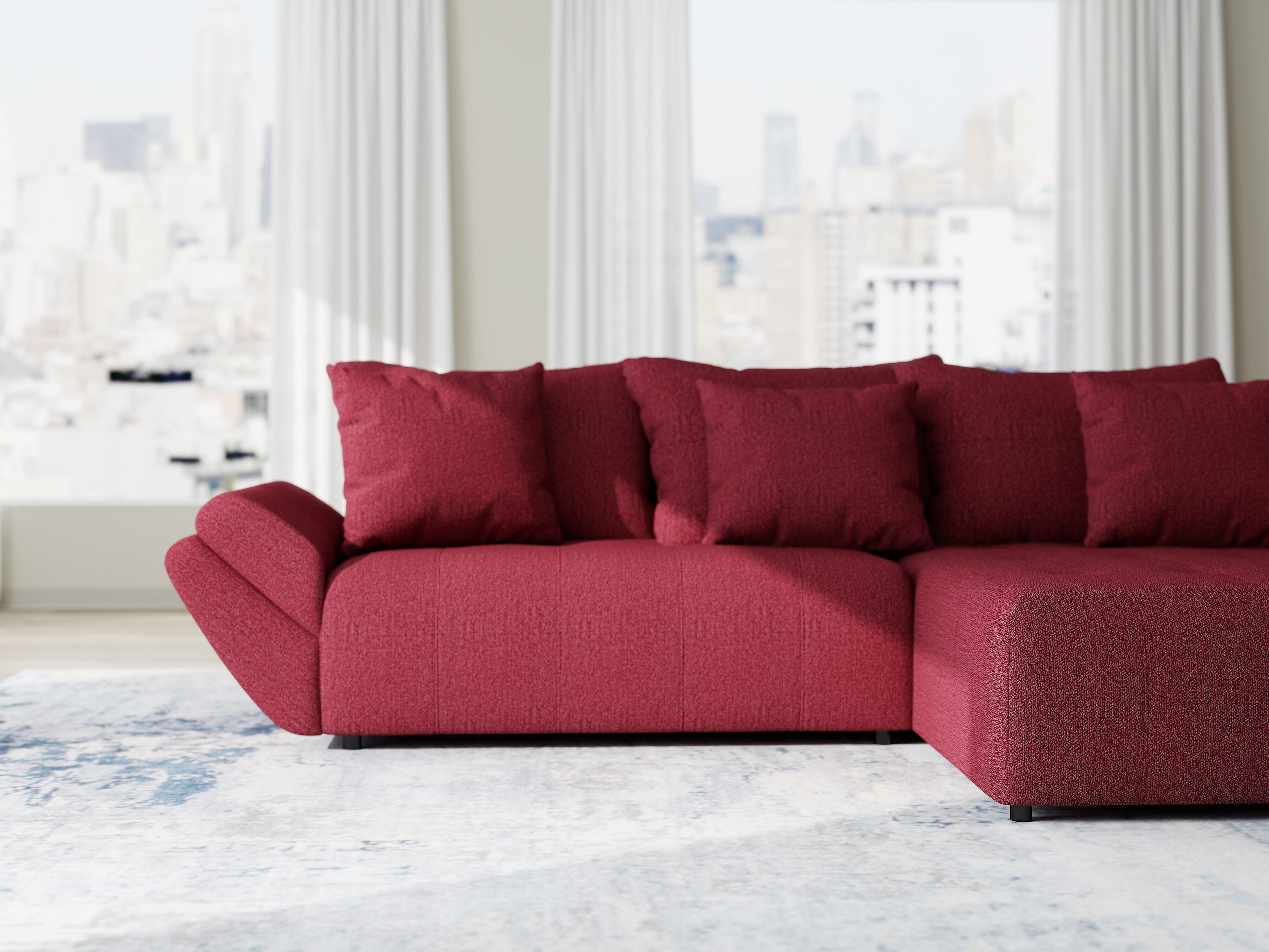Colțar extensibil dumonde cu ladă de depozitare si sezut confortabil din spuma high-density, Berlin Enjoy Rosu 280x185 cm II