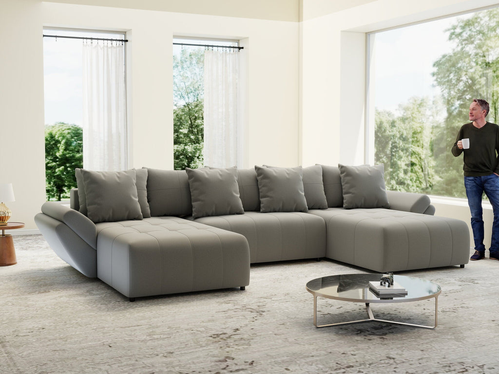 Colțar extensibil dumonde cu ladă de depozitare si sezut confortabil din spuma high-density, Berlin U Royal Grey 380x180 cm