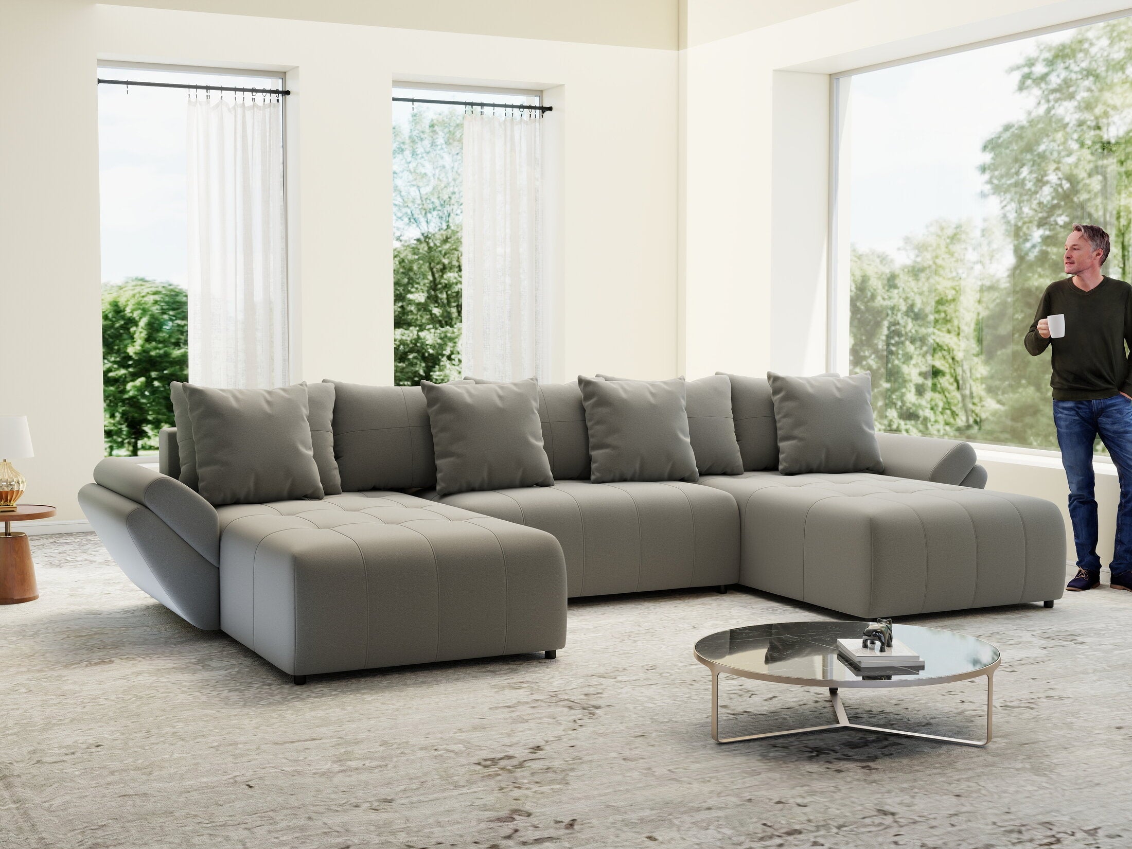 Colțar extensibil dumonde cu ladă de depozitare si sezut confortabil din spuma high-density, Berlin U Royal Grey 380x180 cm