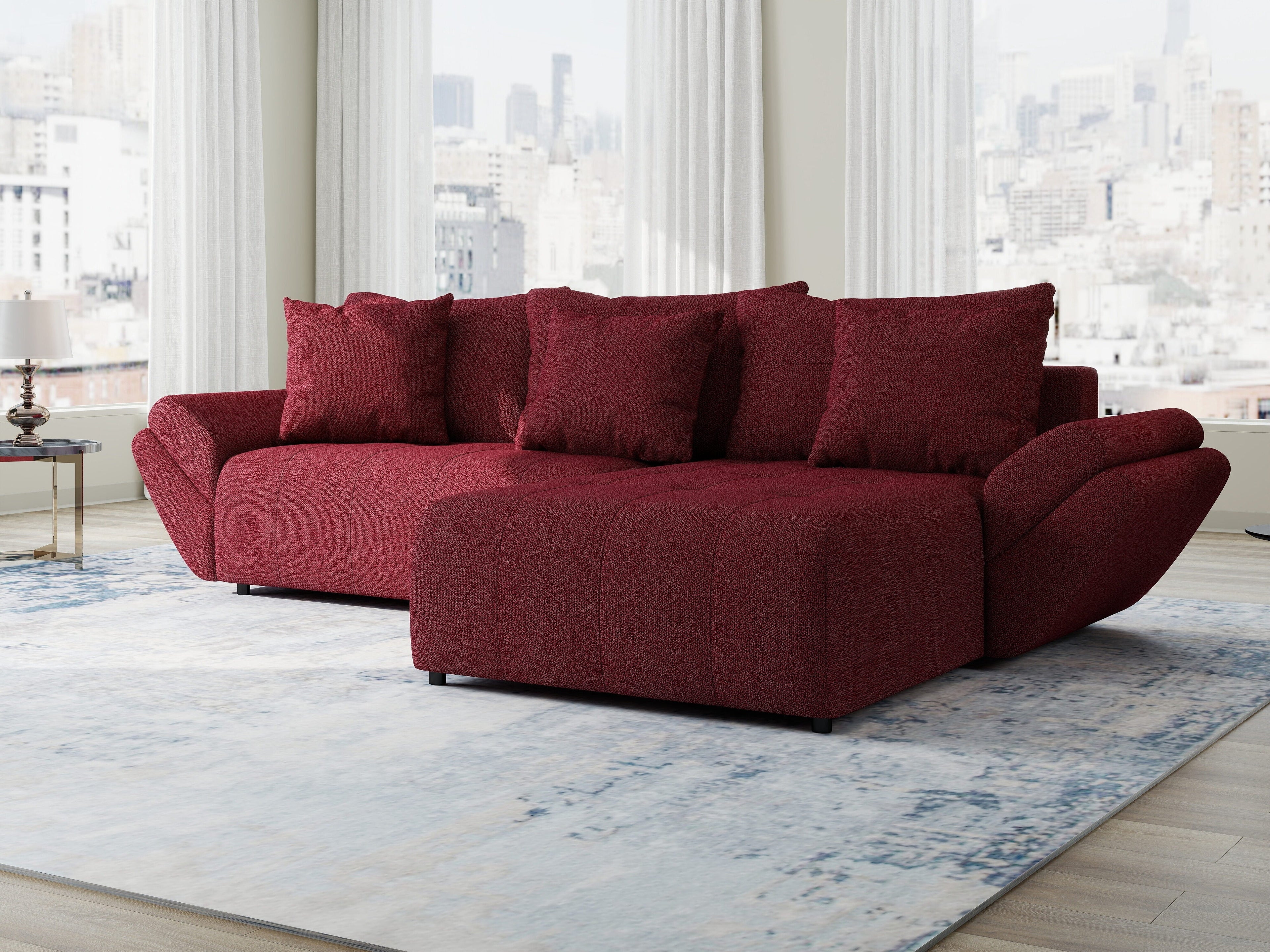 Colțar extensibil dumonde cu ladă de depozitare si sezut confortabil din spuma high-density, Berlin Enjoy Rosu 280x185 cm II
