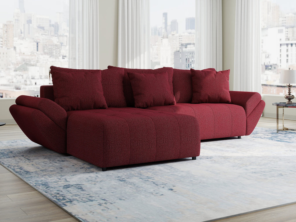 Colțar extensibil dumonde cu ladă de depozitare si sezut confortabil din spuma high-density, Berlin Enjoy Rosu 280x185 cm