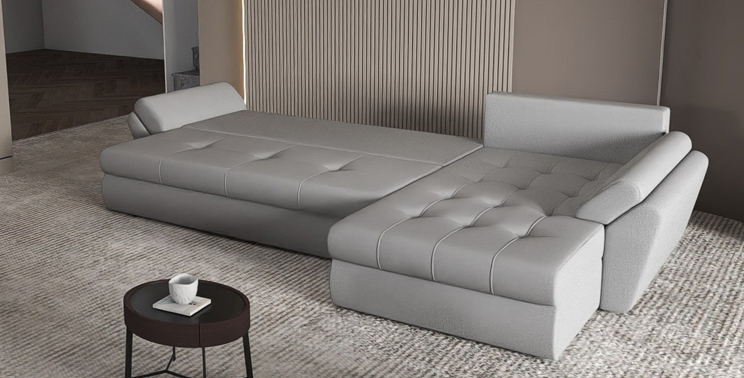 Colțar extensibil dumonde cu ladă de depozitare si sezut confortabil din spuma high-density, Loana XL Enjoy Gri 335x185 cm