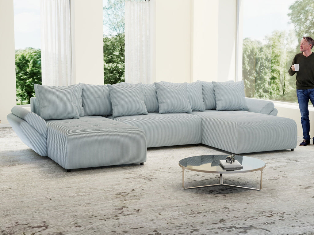 Colțar extensibil dumonde cu ladă de depozitare si sezut confortabil din spuma high-density, Berlin U Zoom GREY 380x180 cm