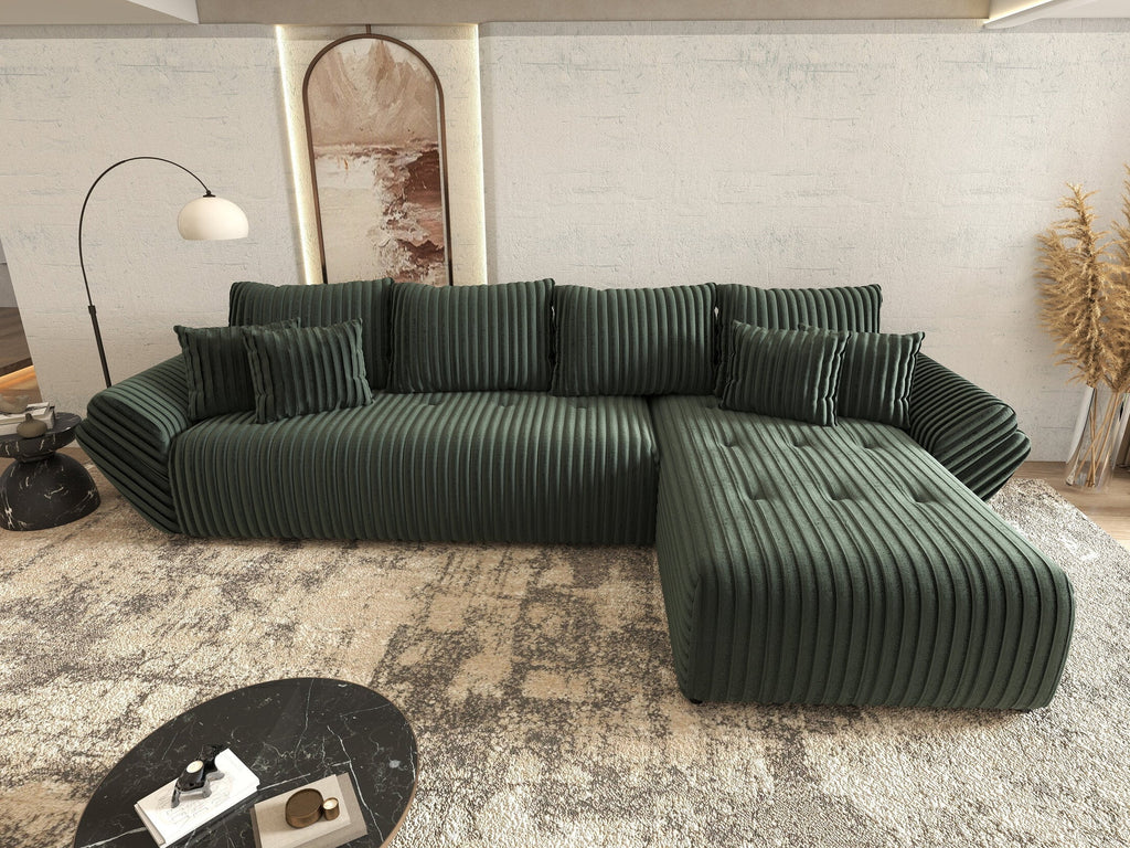 Colțar extensibil dumonde cu ladă de depozitare si sezut confortabil din spuma high-density, Berlin XL Ambience Green II 350x185 cm