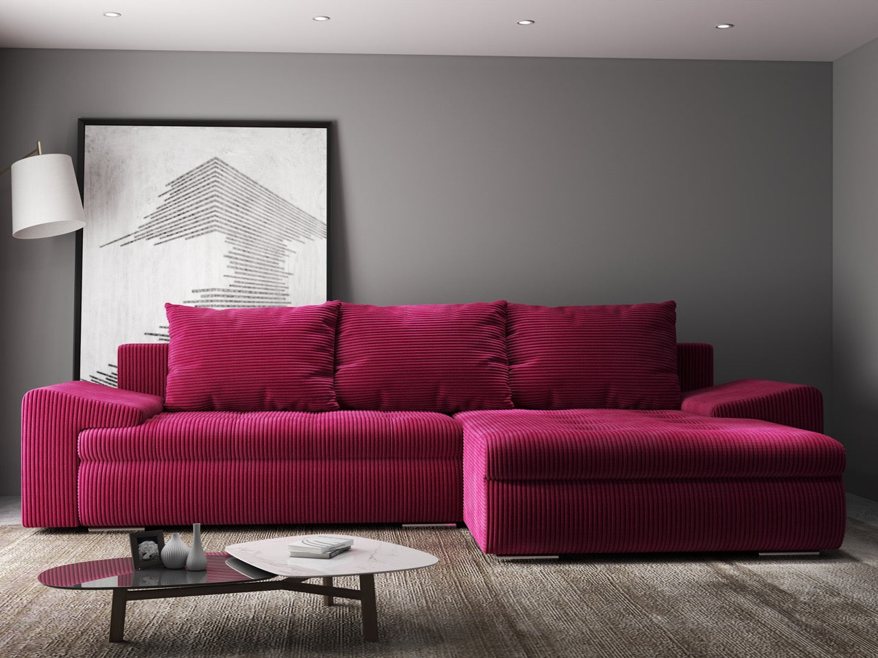Colțar extensibil dumonde cu ladă de depozitare si sezut confortabil din spuma high-density, Leonardo Zoom Rosu 260x185 cm II