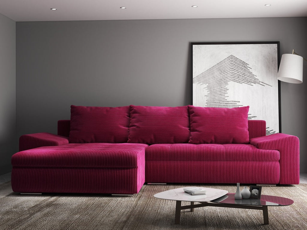 Colțar extensibil dumonde cu ladă de depozitare si sezut confortabil din spuma high-density, Leonardo Zoom Rosu 260x185 cm
